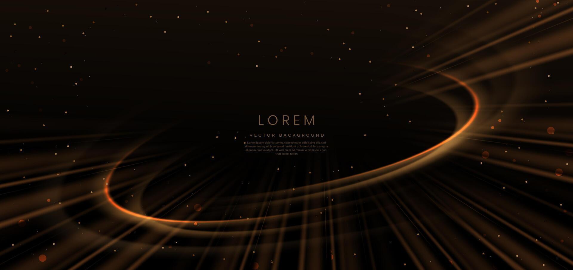 Abstract luxury golden curved lines overlapping on dark brown background with lighting effect and sprkle. Template premium award design. vector