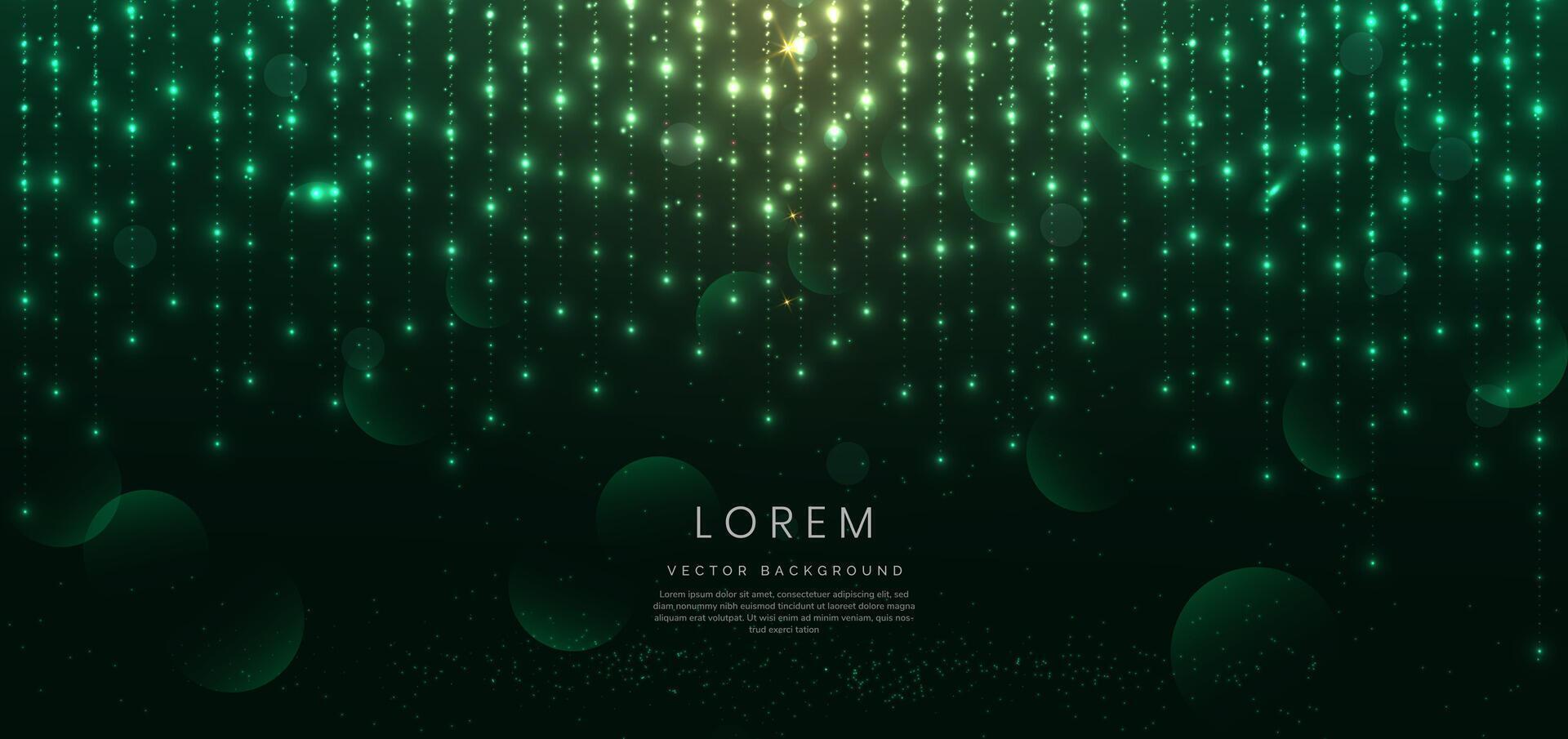 Abstract elegant green glowing line with lighting effect sparkle on dark green background. Template premium award design. vector