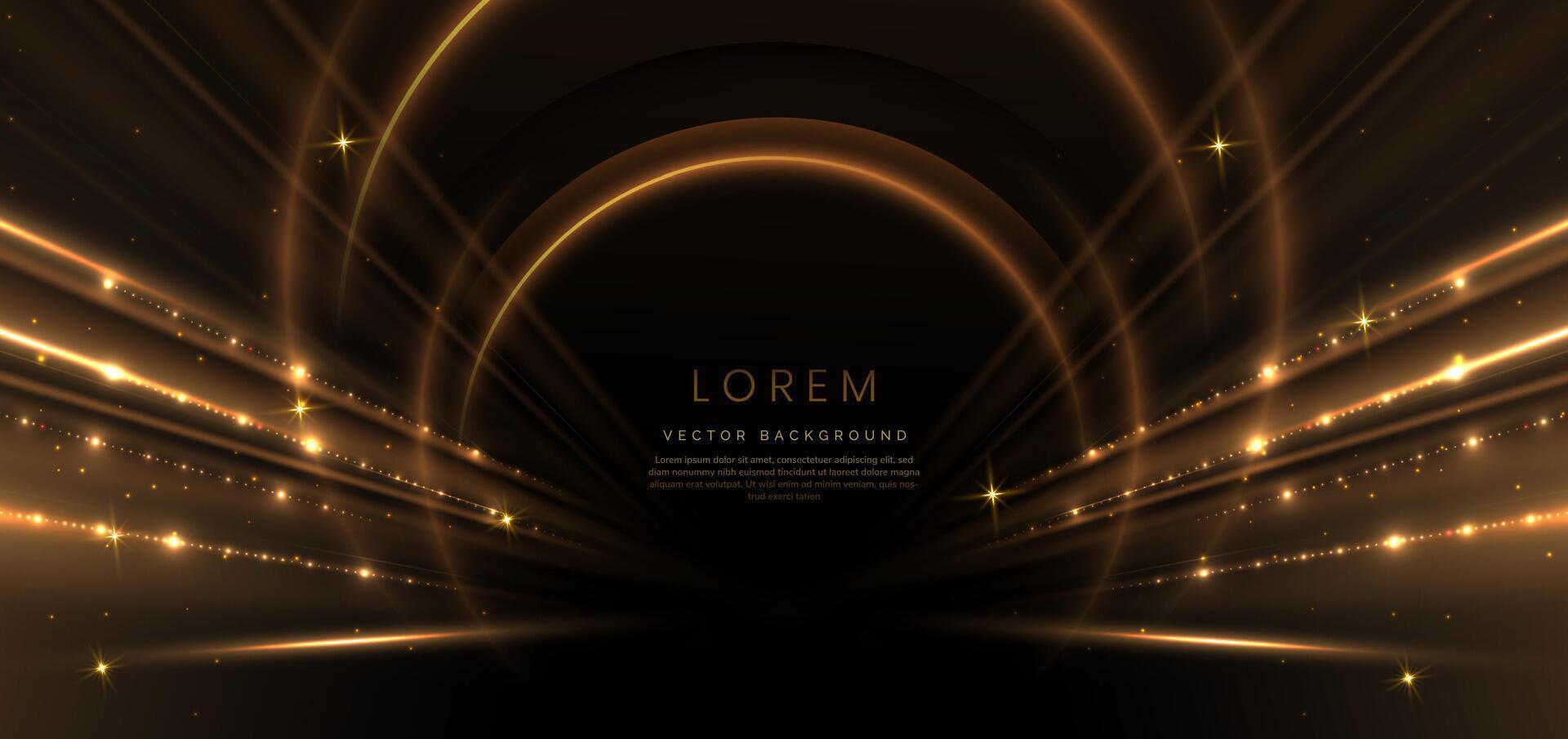 Elegant golden circle glowing with lighting effect sparkle on black background. Template premium award design. vector