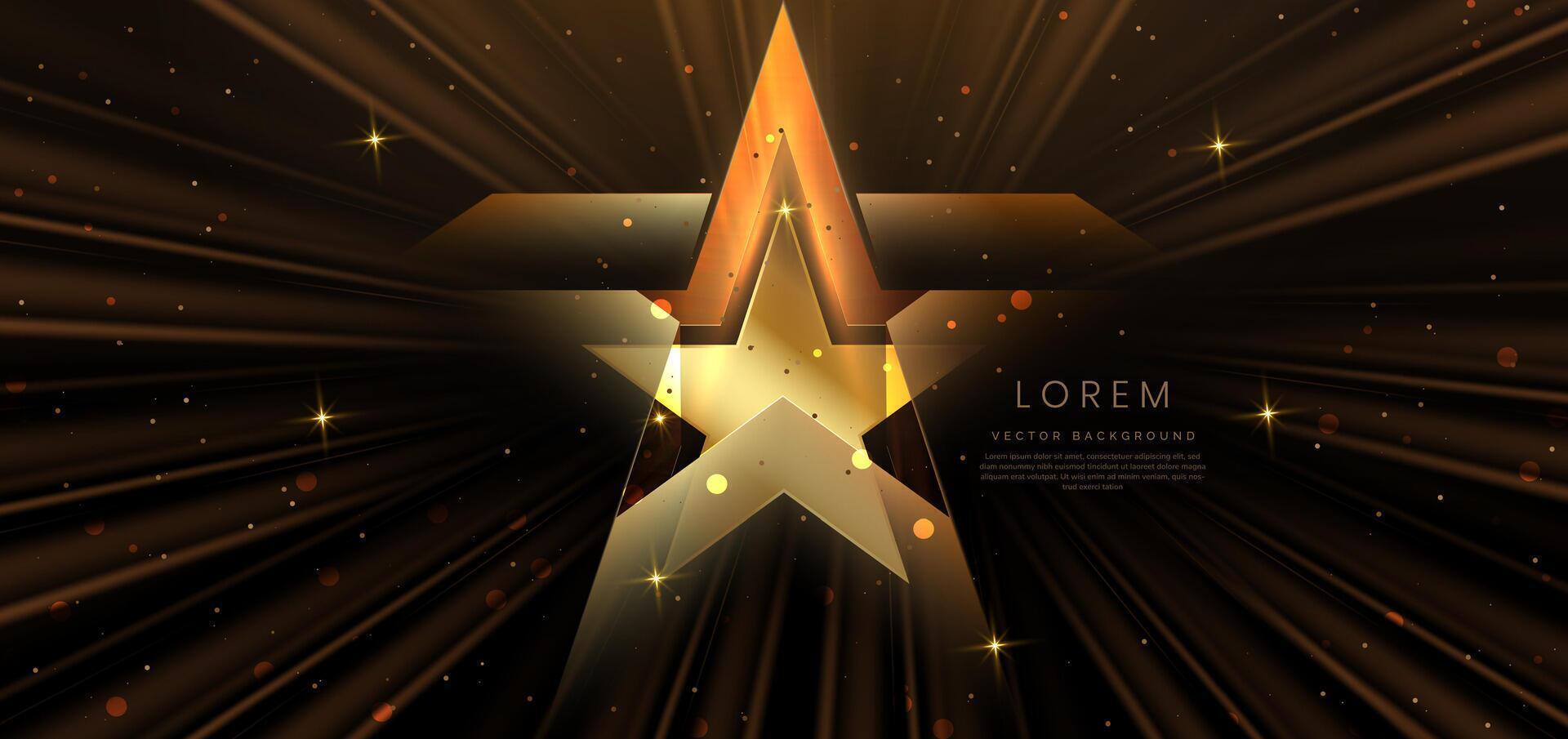 Golden star on black background with lighting effect and sparkle. Luxury template celebration award design. vector