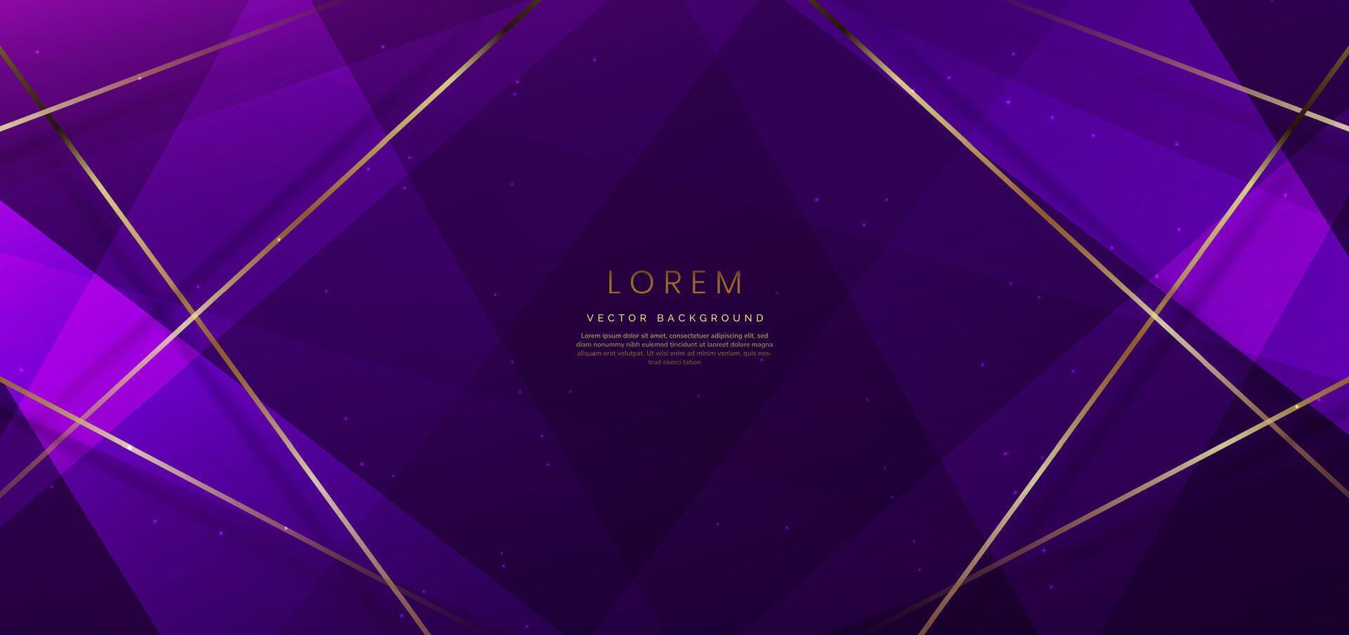 Abstract background luxury dark purple elegant geometric diagonal with gold lighting effect and sparkling with copy space for text. vector