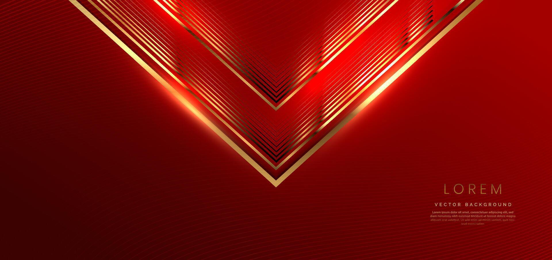 Abstract gold triangles lines on dark red background with lighting effect and sparkle with copy space for text. Luxury award design style. vector