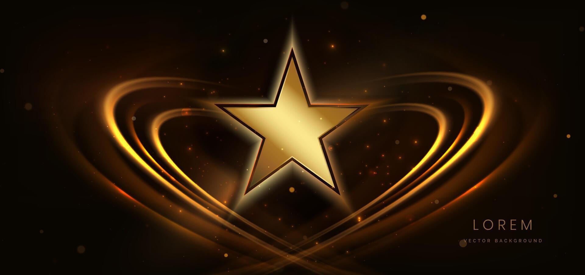 Golden star on black background with lighting effect and sparkle. Luxury template celebration award design. vector