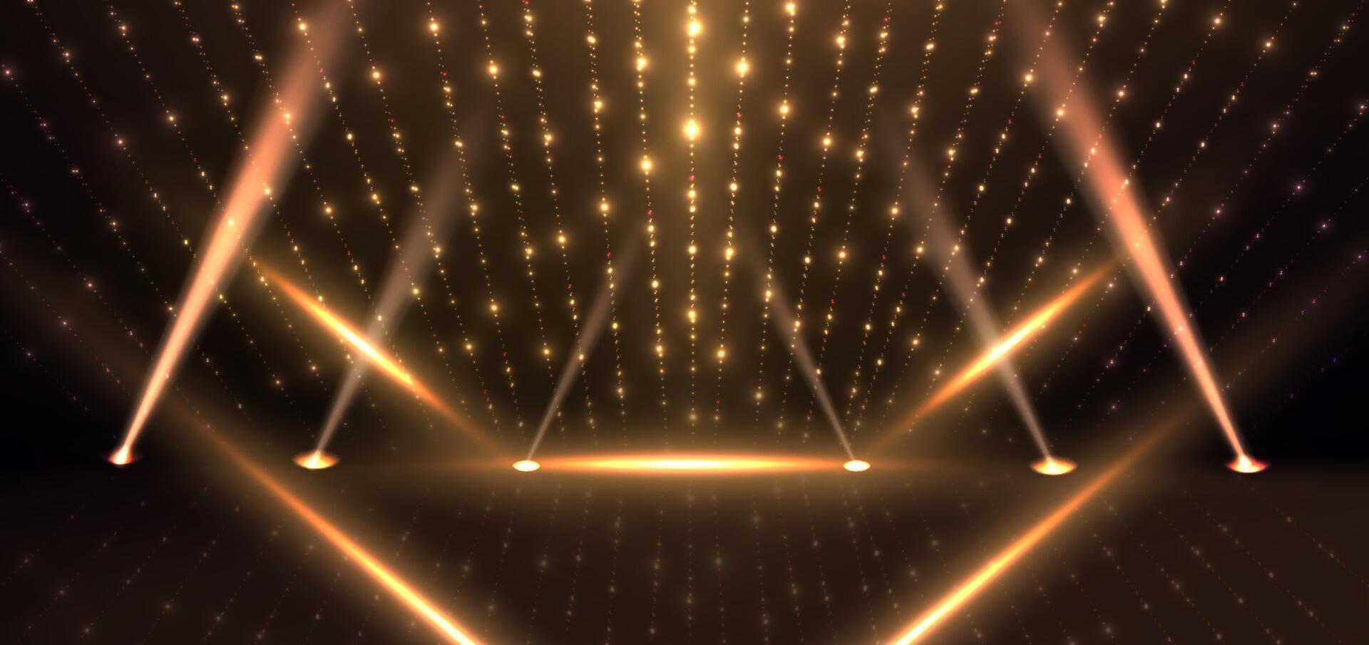 Abstract elegant gold glowing line with lighting effect sparkle on black background. Template premium award design. vector