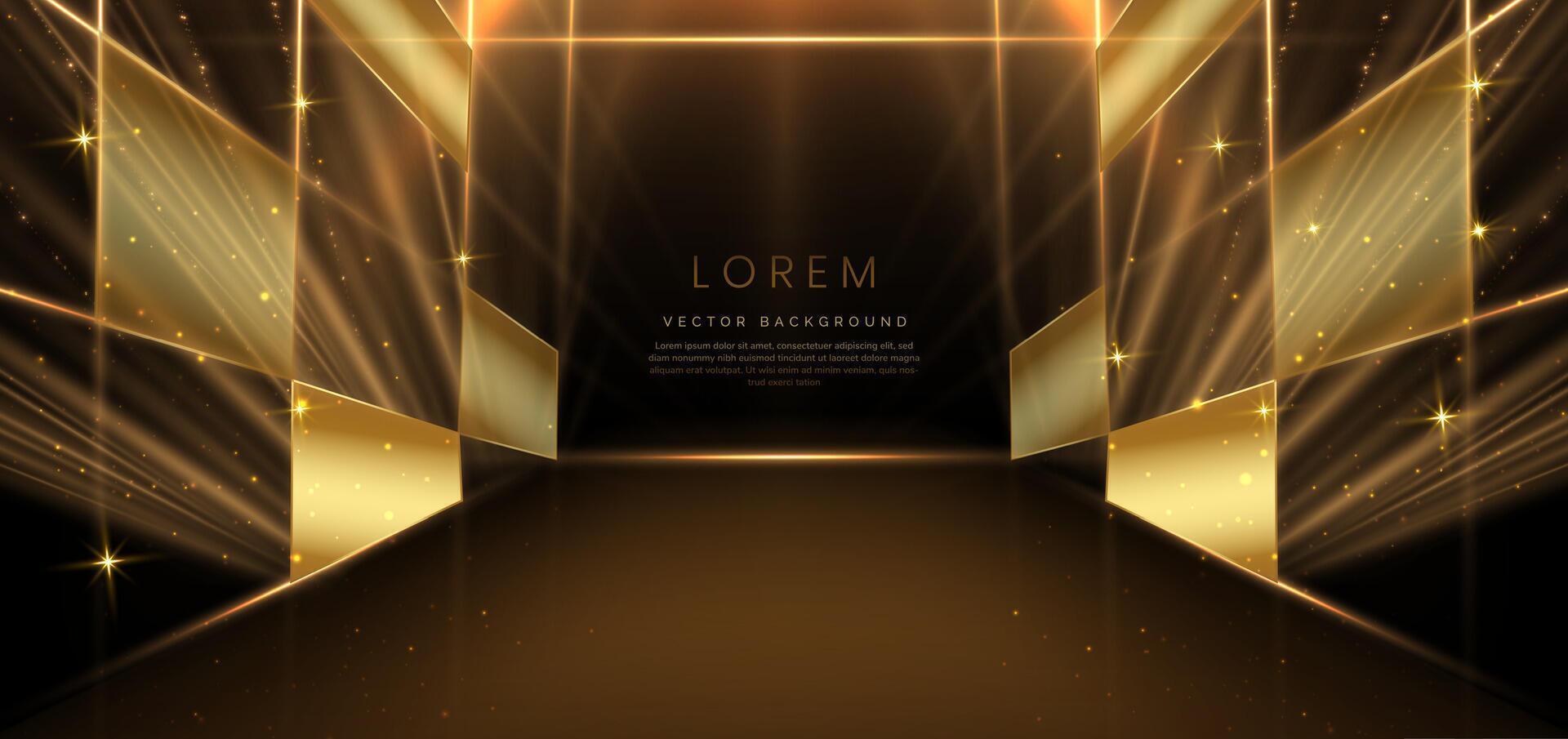 Elegant golden scene diagonal glowing with lighting effect sparkle on black background. Template premium award design. vector