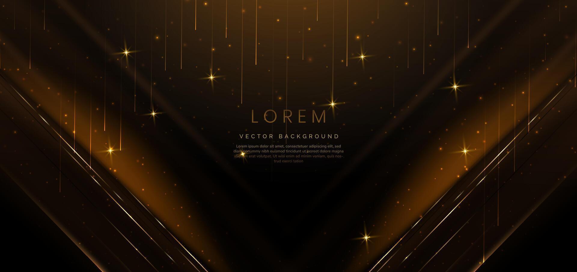 Abstract luxury golden lighting effect glowing on dark brown background and sparkle. Luxury celebration design. vector