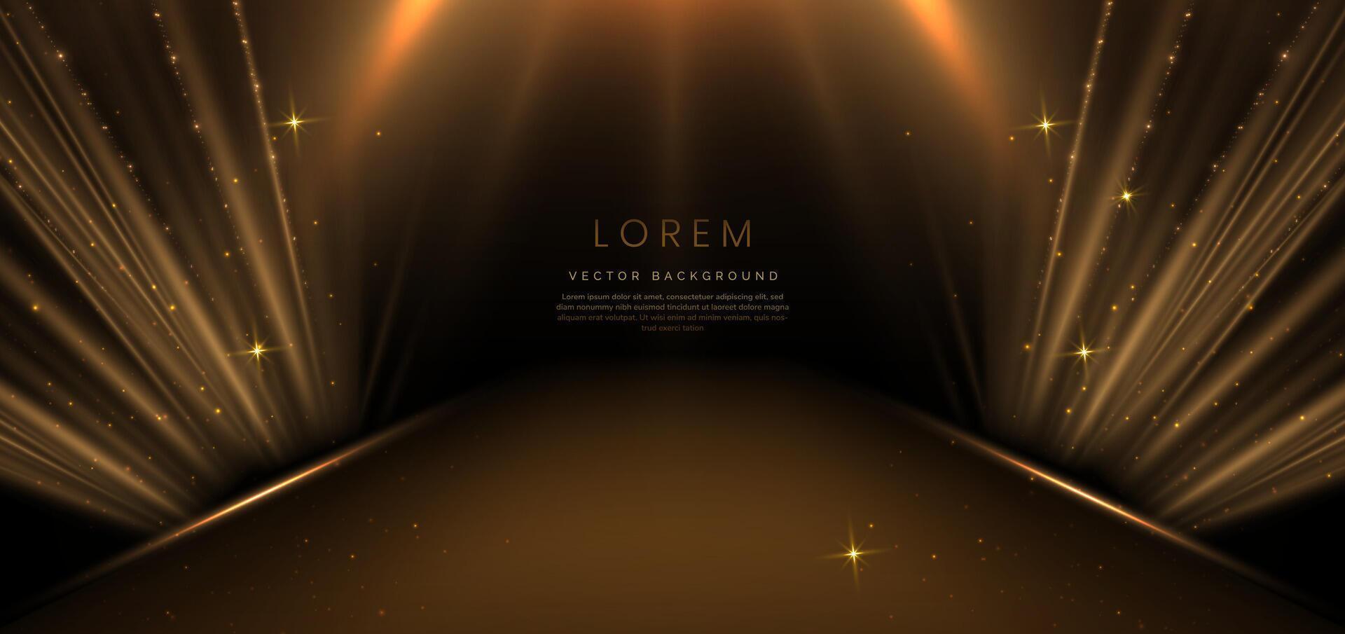 Elegant golden scene diagonal glowing with lighting effect sparkle on black background. Template premium award design. vector
