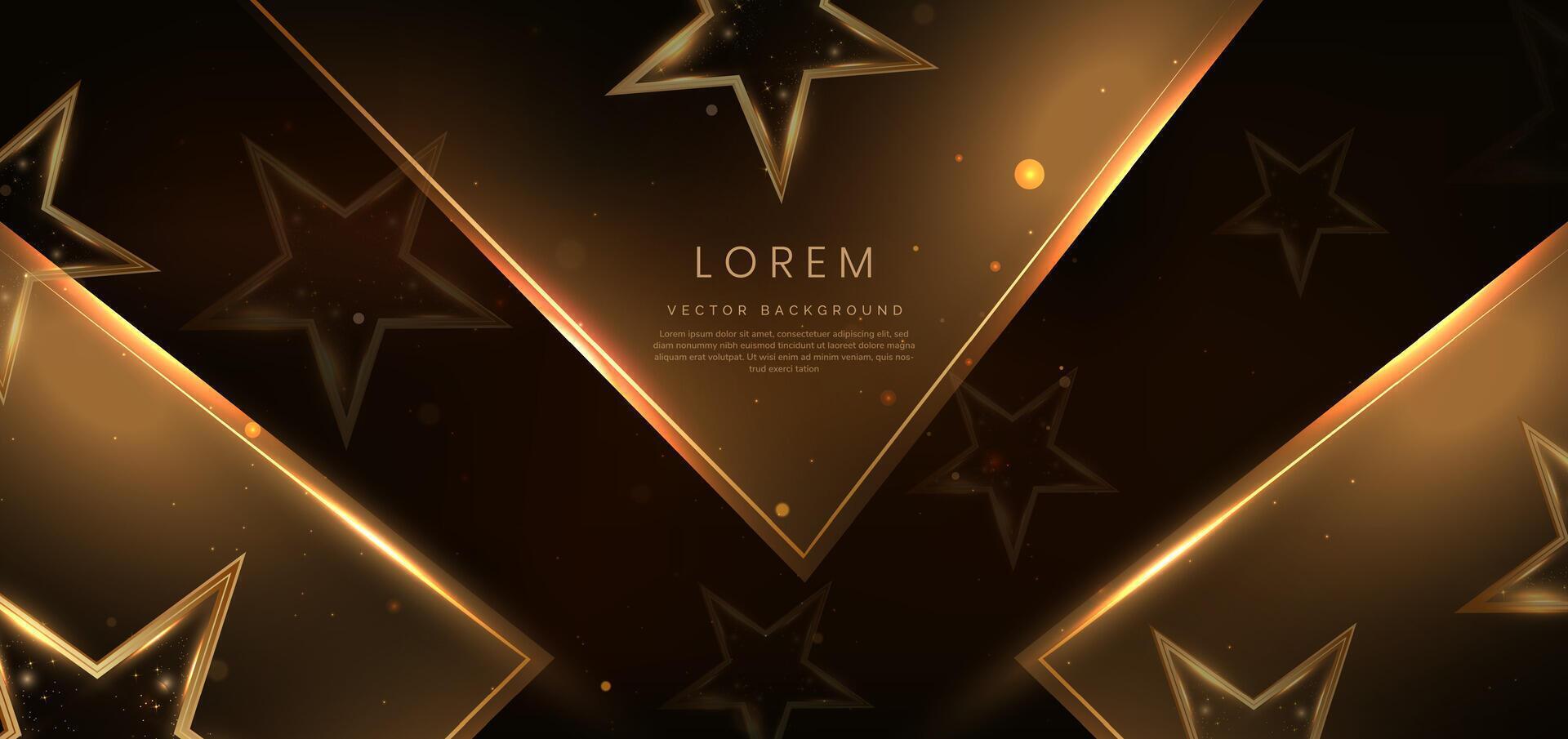 Abstract luxury golden triangles lighting effect glowing on dark brown background and sparkle. Template premium award ceremony design. vector