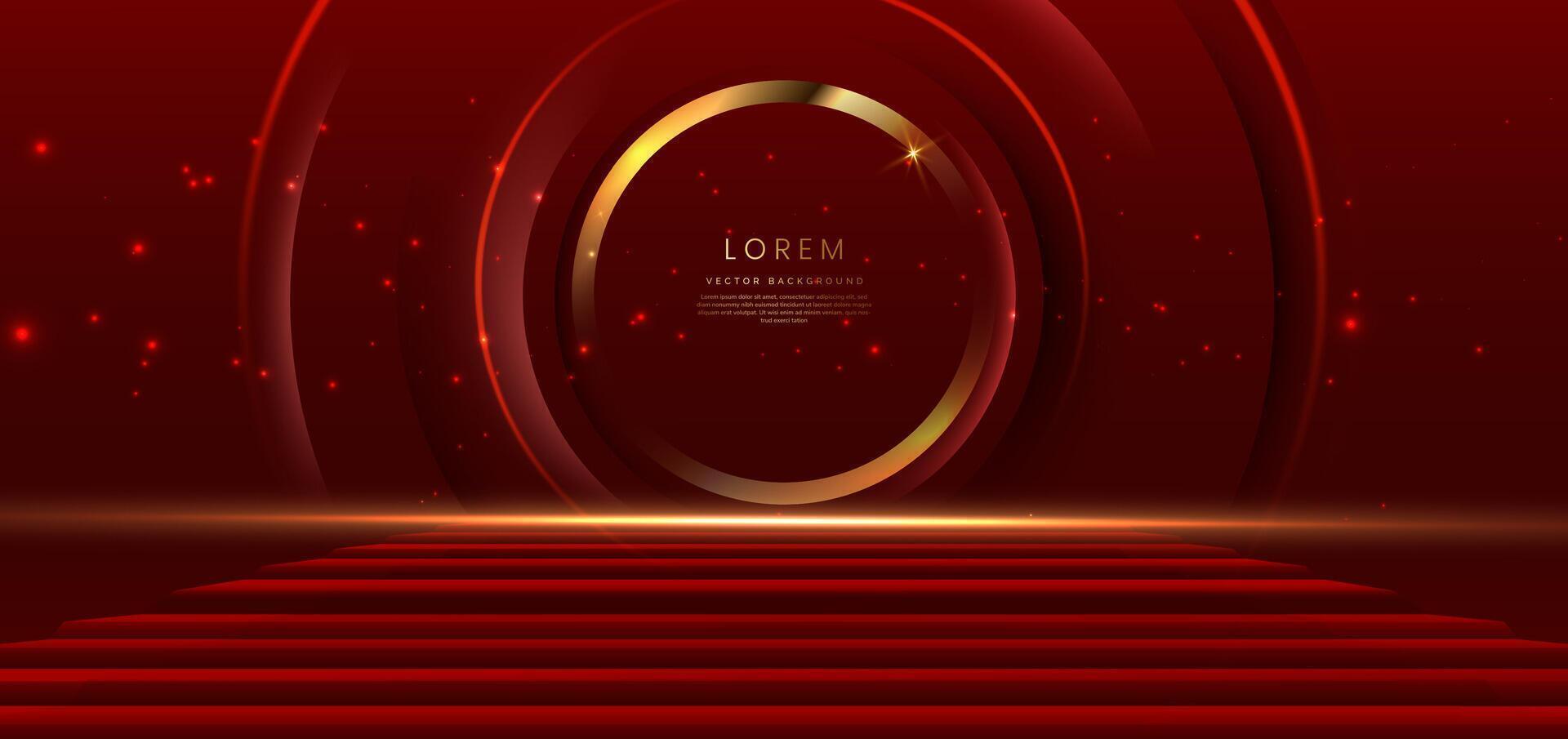 Elegant red stage with gold diagonal glowing lighting effect and sparkle. Template premium award design. vector