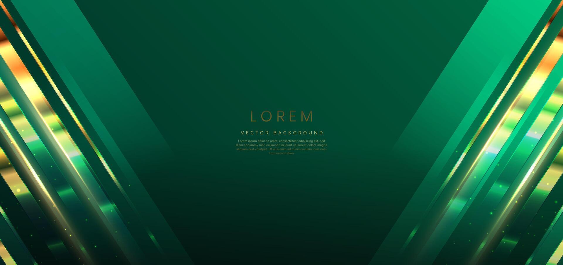 Abstract elegant green background with golden line and lighting effect. Luxury template celebration award design. vector
