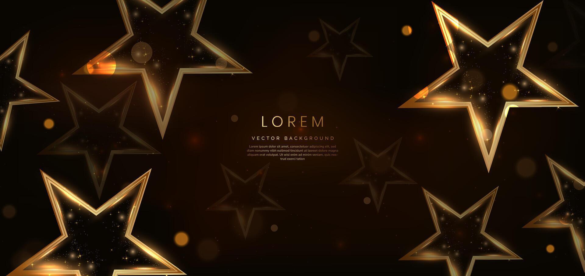 Golden star with golden on dark brown background with lighting effect and sparkle. Luxury template celebration award design. vector