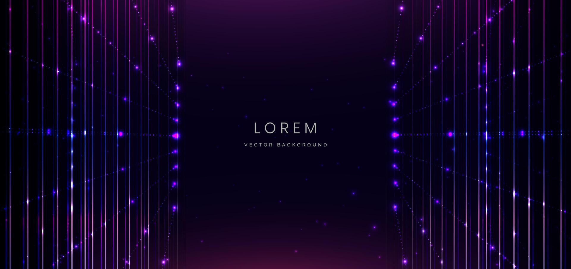 Abstract technology futuristic diagonal glowing lines neon purple and blue light ray on dark purple background with lighting effect. vector