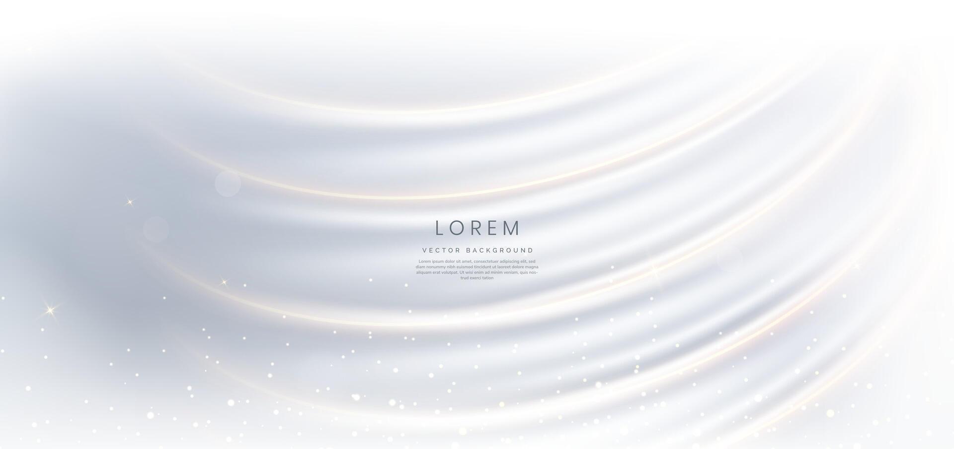 Luxury grey and white curved lines background with golden line and lighting effect sparkle. vector