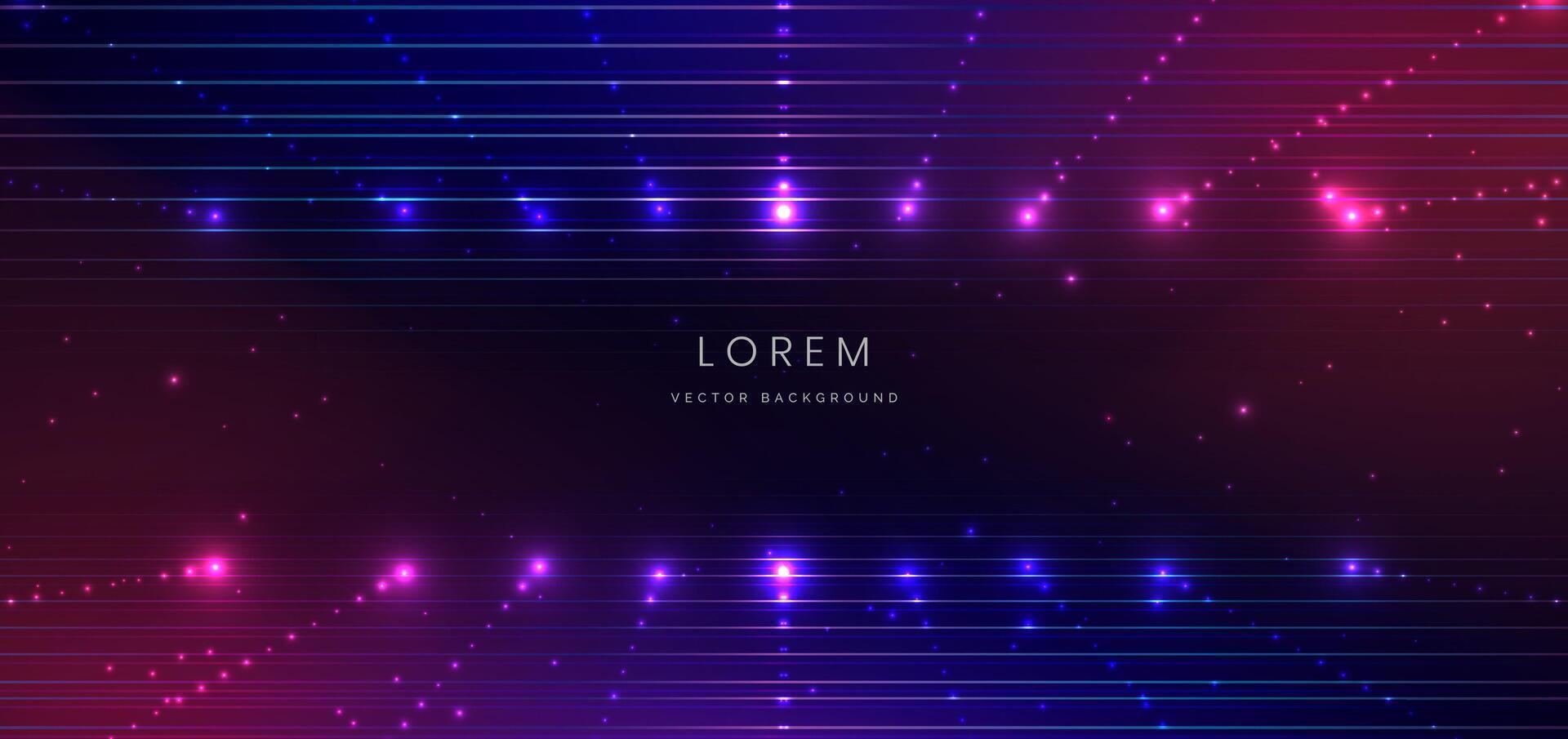 Abstract technology futuristic horizontal glowing lines neon blue and pink light ray on dark blue background with lighting effect. vector