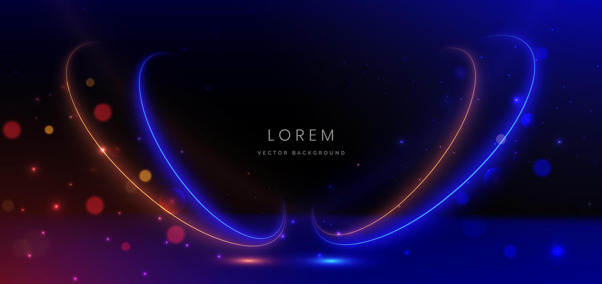 Abstract background luminous swirl neon blue and orange with lighting effect. Sparking and bokeh. Luxury scence concept. vector