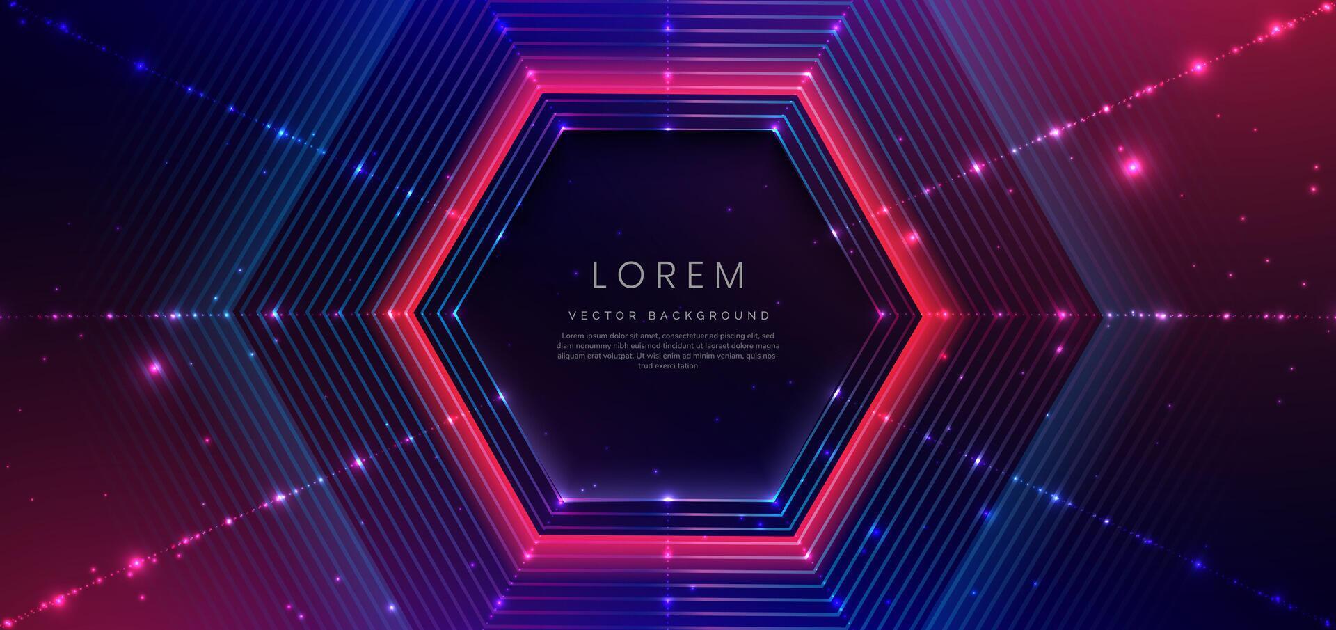 Abstract technology futuristic glowing neon blue and pink hexagon light lines with speed motion moving on dark blue background. vector