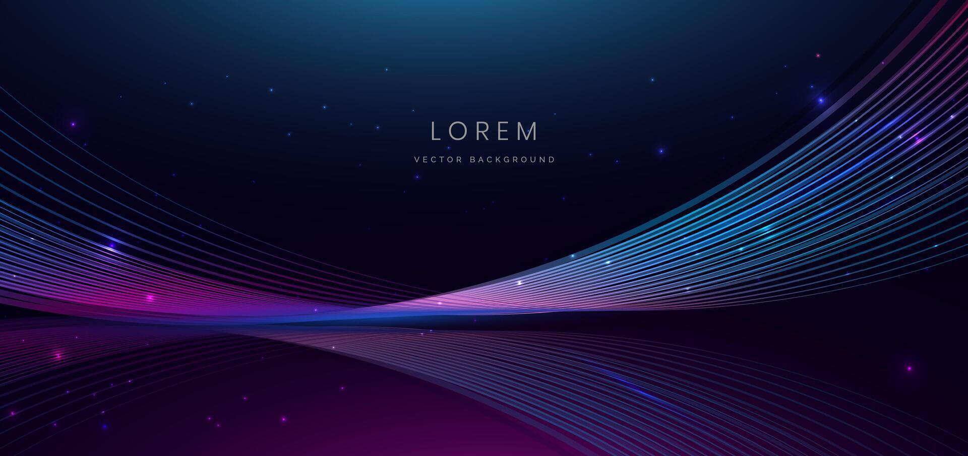 Abstract technology futuristic glowing neon blue and pink wave light lines with speed motion moving on dark blue background. vector