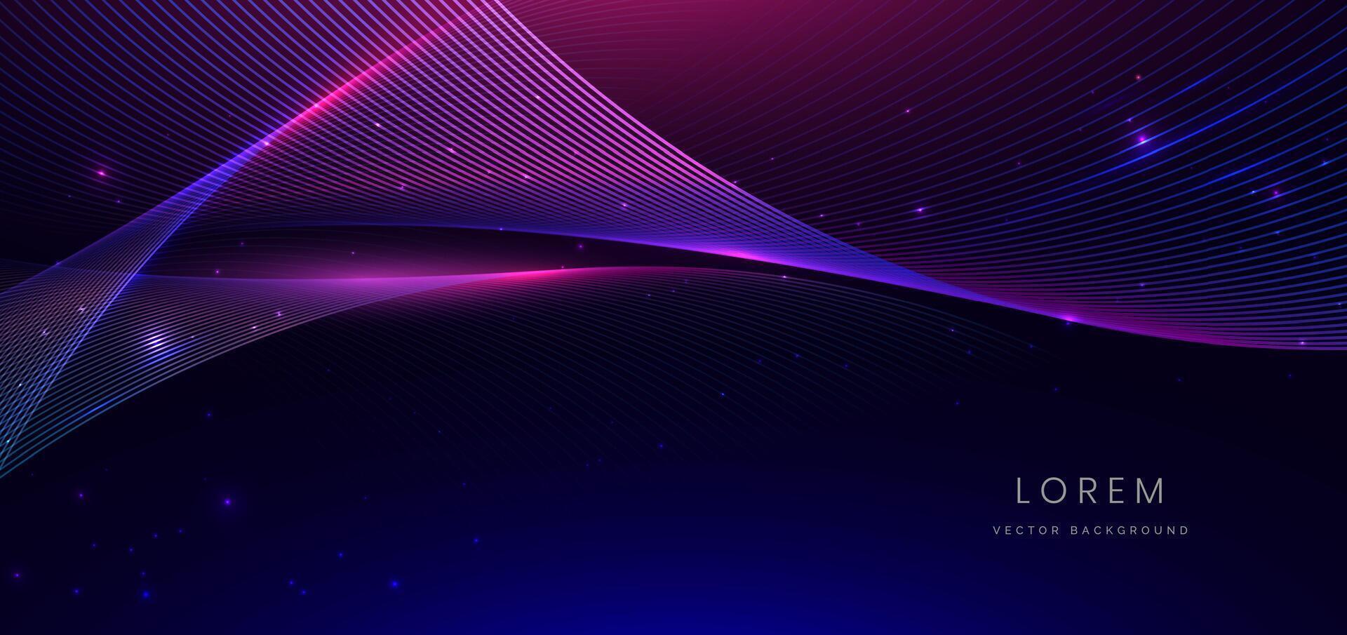 Abstract technology futuristic glowing neon blue and pink wave light lines with speed motion moving on dark blue background. vector