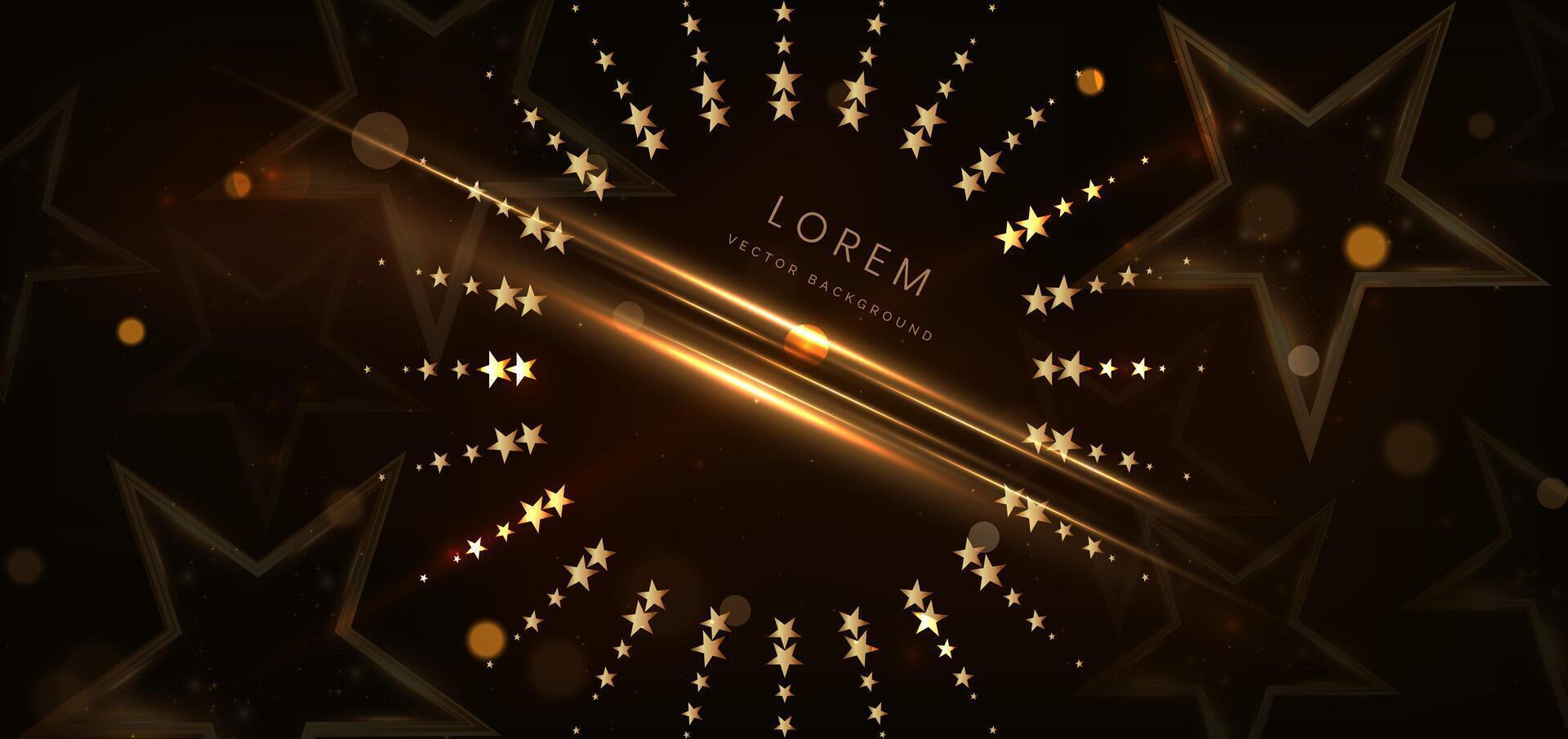 Golden star with golden on dark brown background with lighting effect and sparkle. Luxury template celebration award design. vector