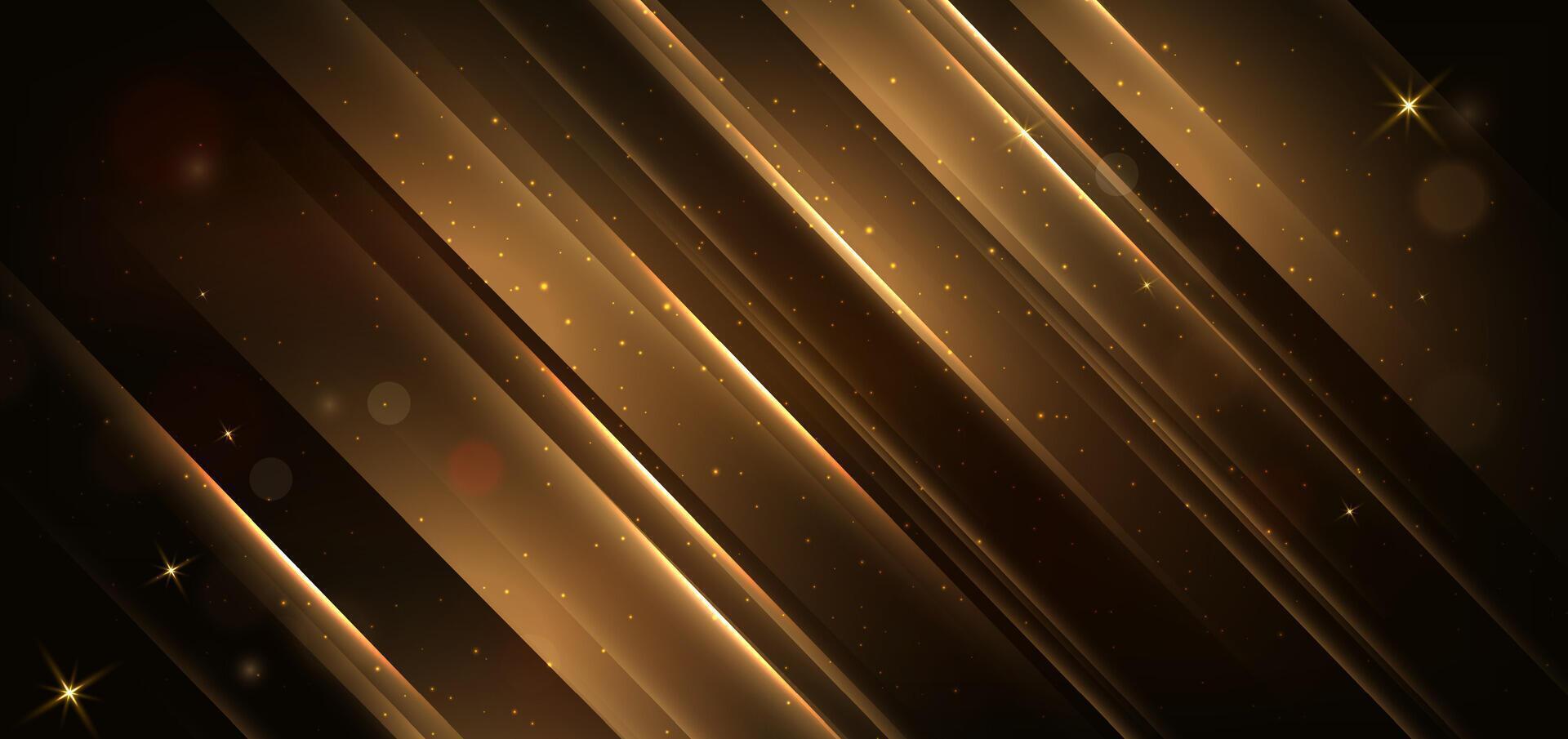 Elegant dark brown background with golden diagongl line and lighting effect sparkle. Luxury template award design. vector