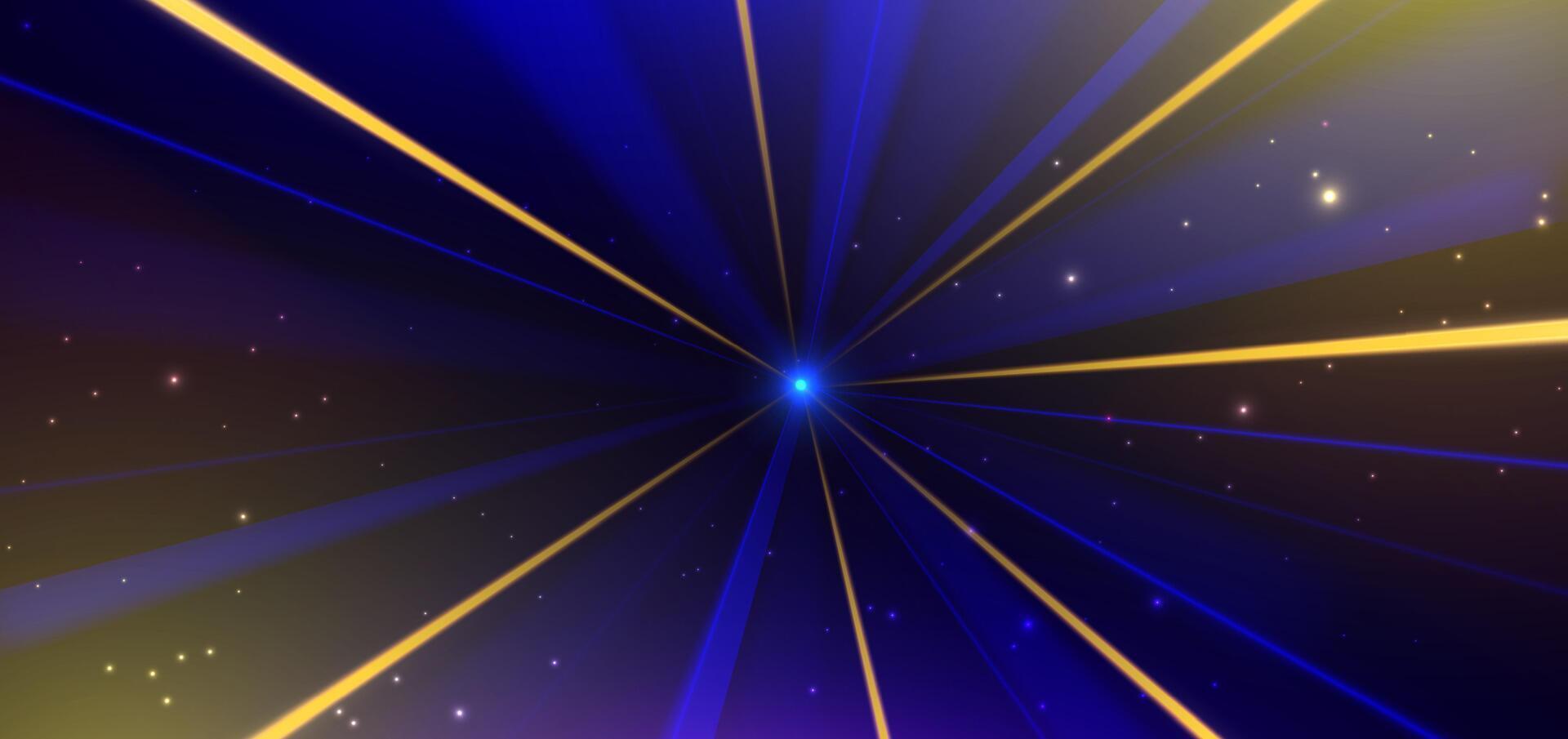 Abstract technology futuristic glowing neon blue and yellow light ray on dark blue background with lighting effect. vector