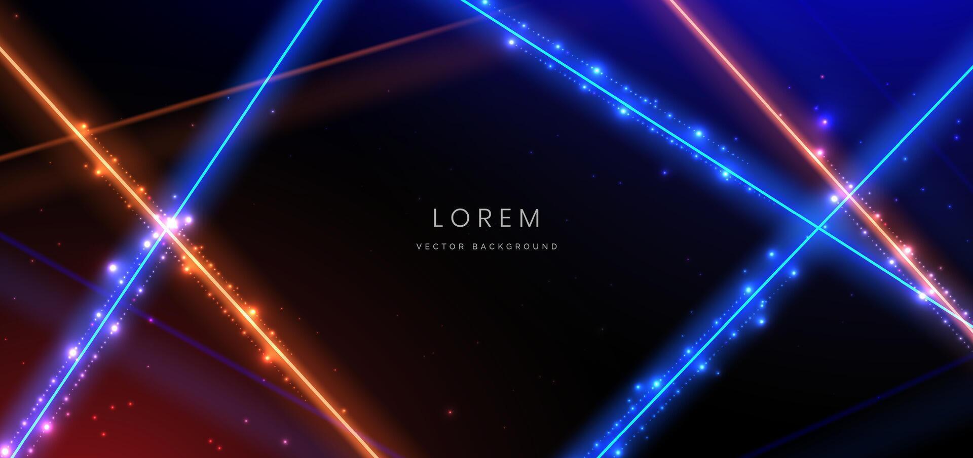 Abstract technology futuristic glowing neon blue and orange light ray on black background with lighting effect. vector