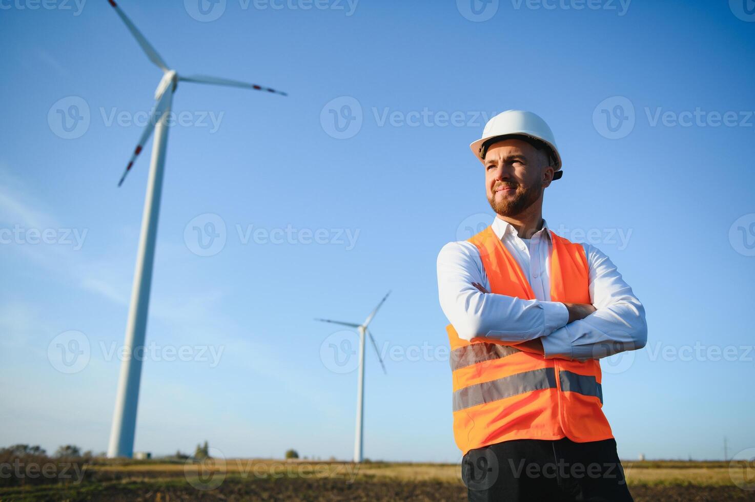 Windmill engineer inspection and progress check wind turbine photo
