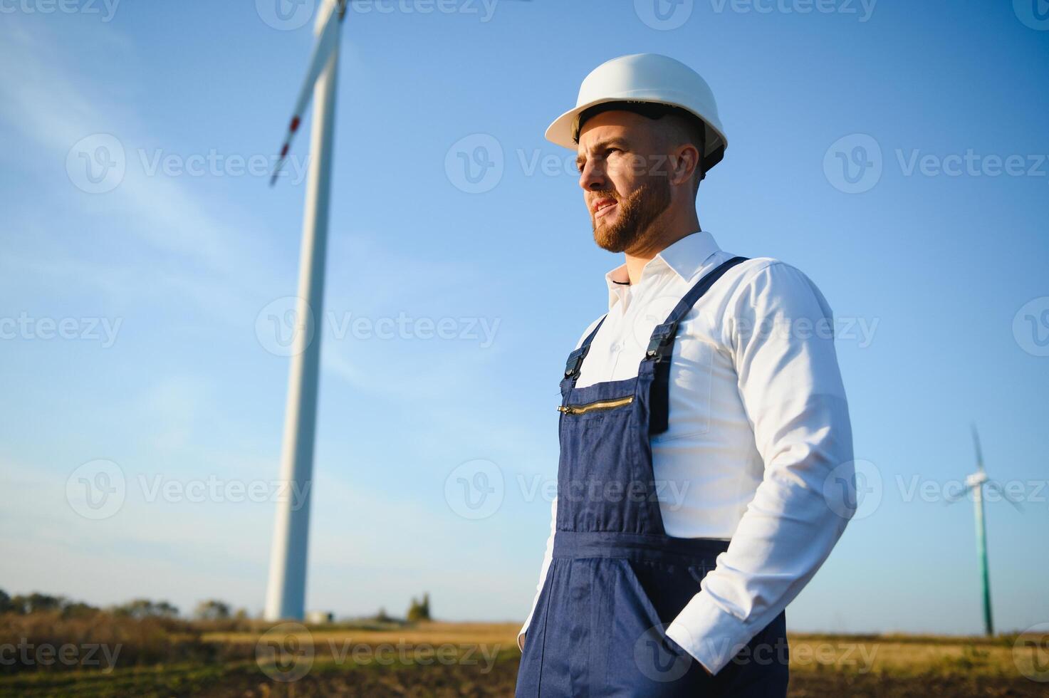 Windmill engineer inspection and progress check wind turbine photo