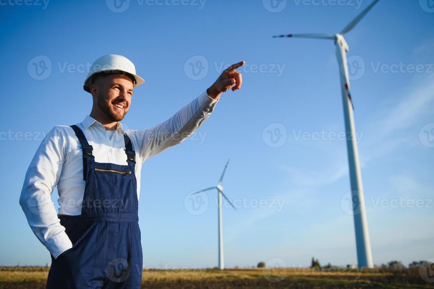 Windmill engineer inspection and progress check wind turbine photo