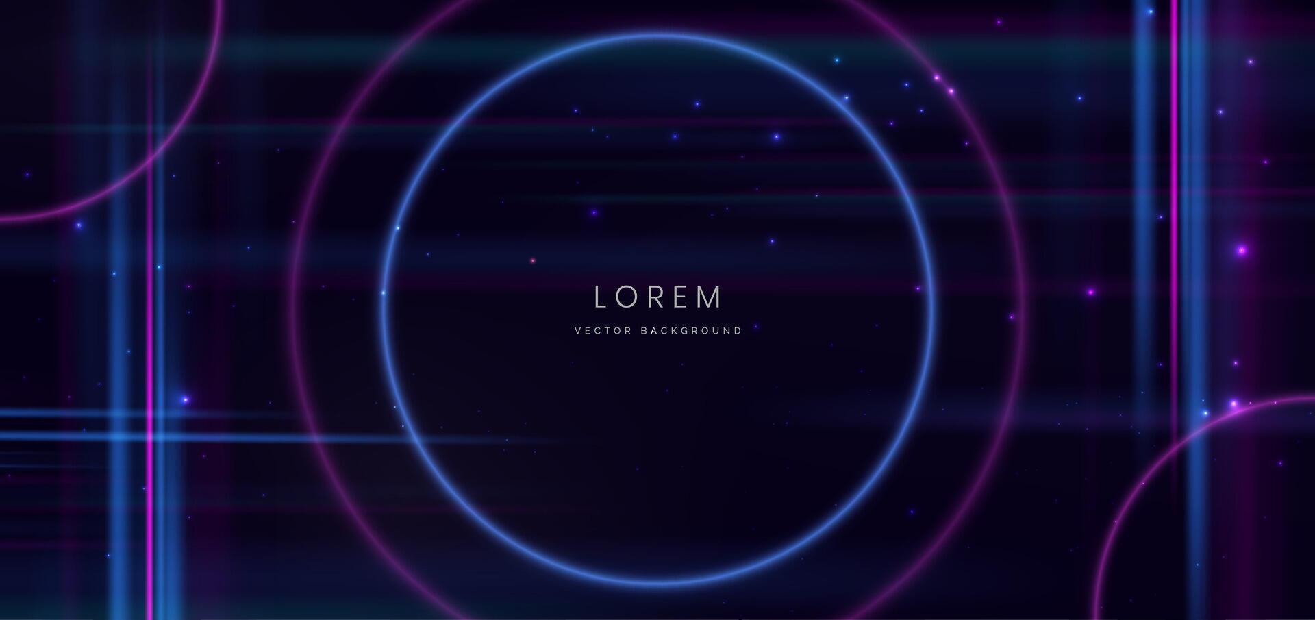 Abstract technology futuristic circles neon glowing blue and pink light lines effect on dark blue background. vector