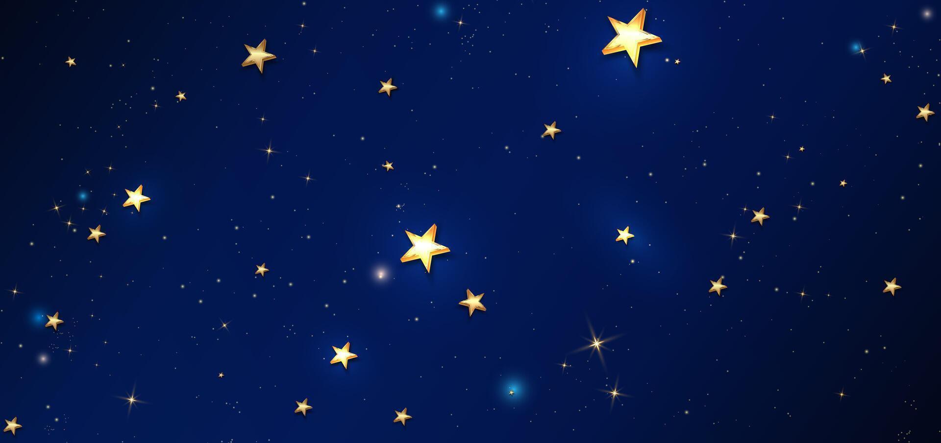 Abstract luxury golden stars on dark blue background with lighting effect and spakle. Template premium award design. vector