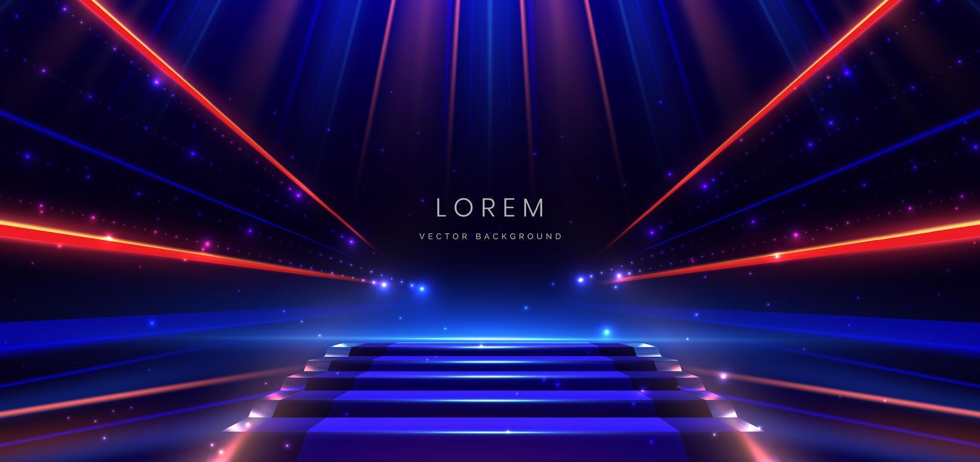 Elegant blue stage background with blue dot neon line and lighting effect sparkle. Luxury template award design. vector