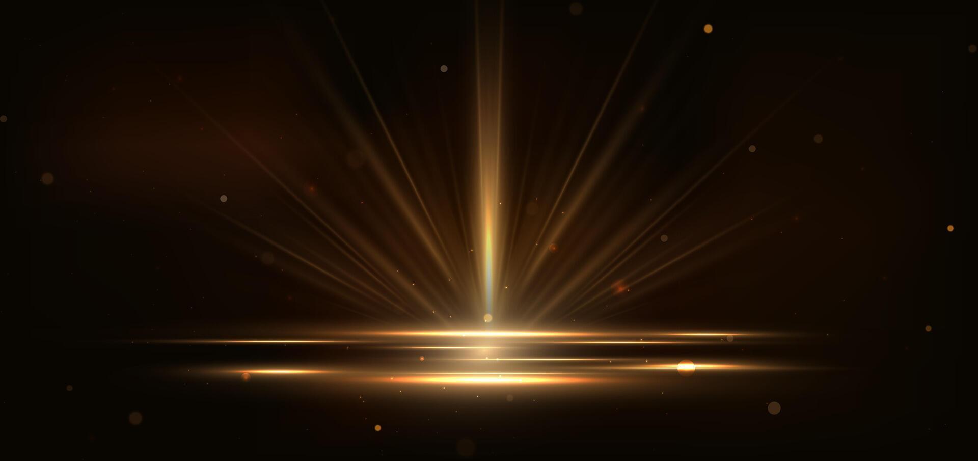 Abstract glowing gold vertical lighting lines on dark background with lighting effect and sparkle with copy space for text. Luxury design style. vector