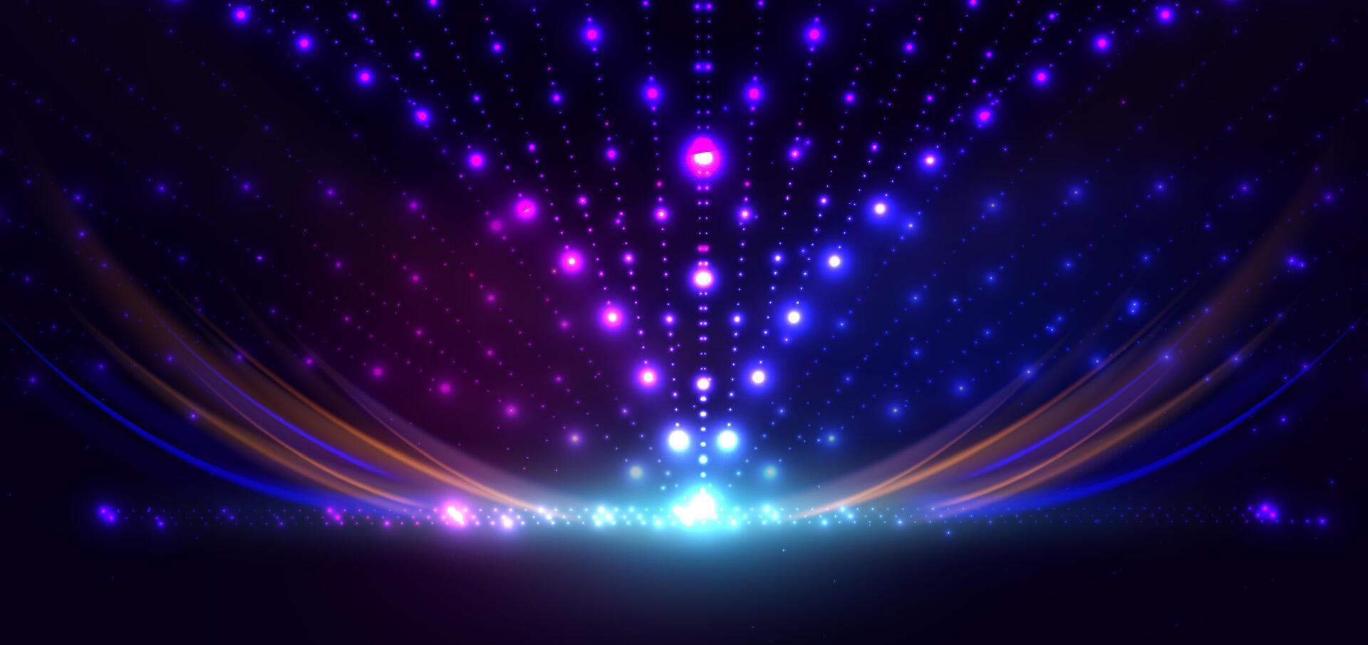 Abstract blue and pink dot lighting effect on dark background with lighting effect and bokeh. vector