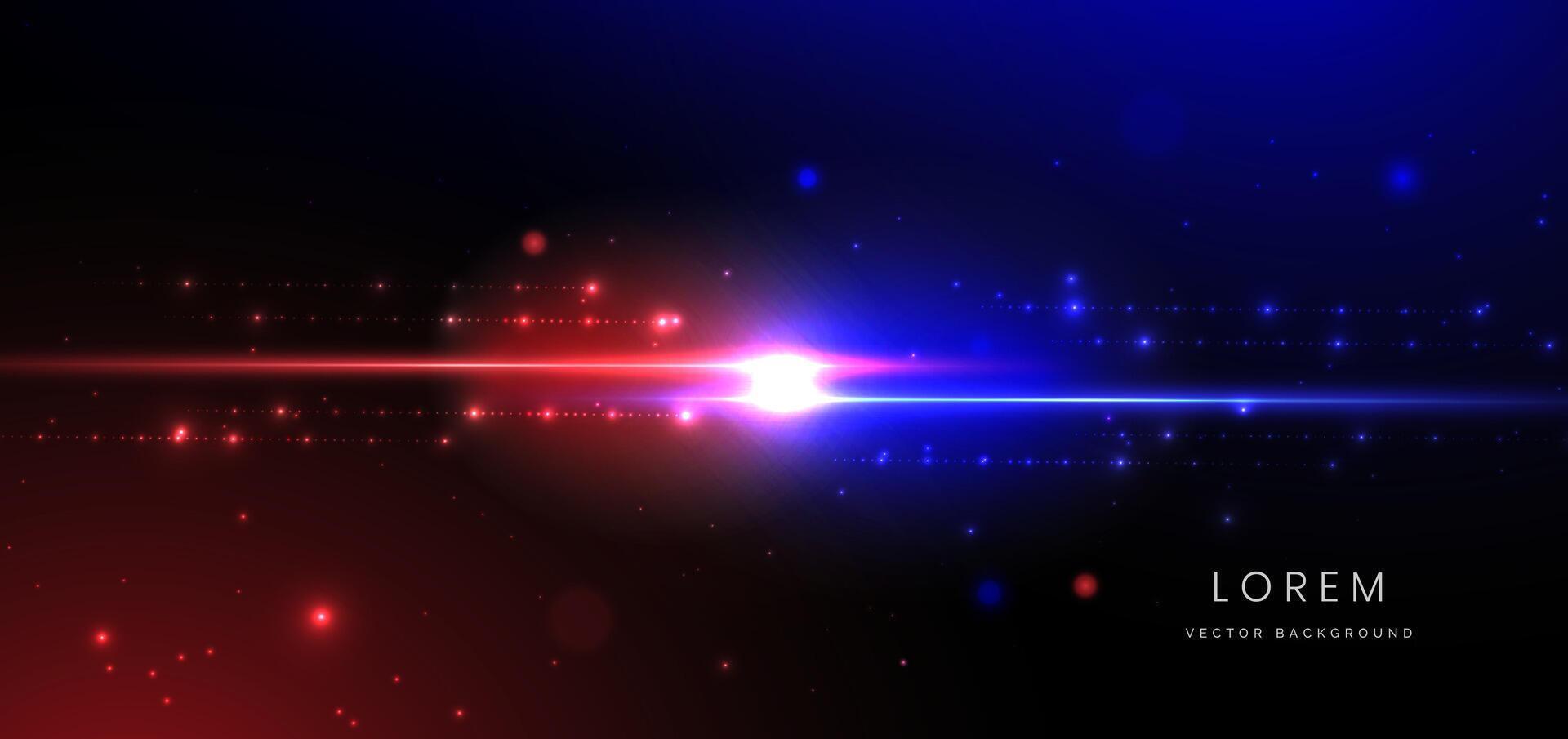 Abstract technology futuristic glowing neon blue and red light ray on dark blue background with lighting effect. vector