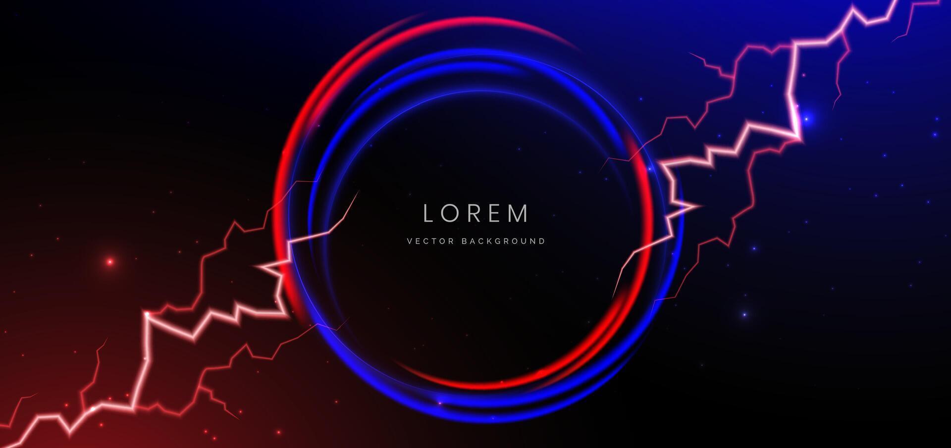 Abstract futuristic neon light circle red and blue on black background. vector