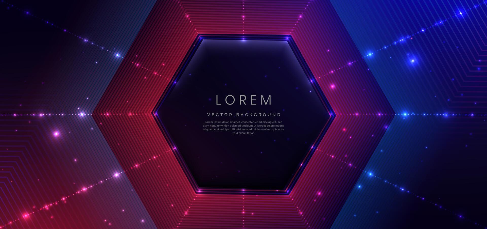 Abstract technology futuristic glowing neon blue and red hexagon light lines with speed motion moving on dark blue background. vector