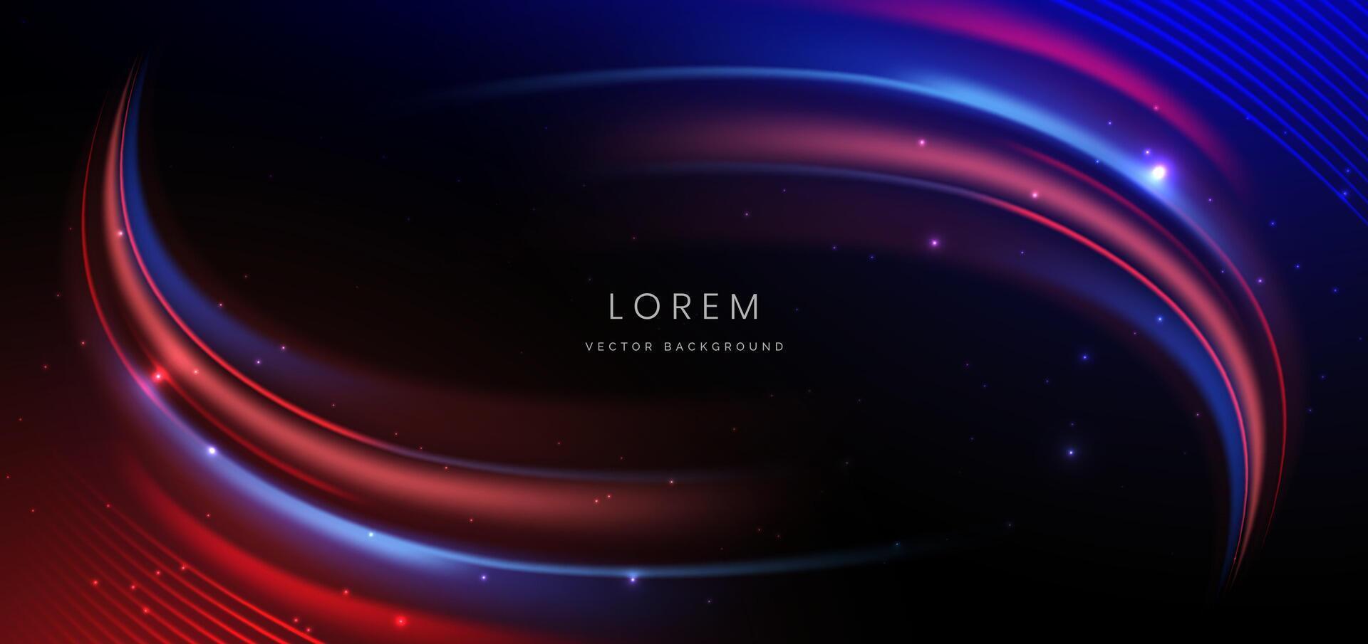 Abstract futuristic neon light curved red and blue on dark blue background. vector