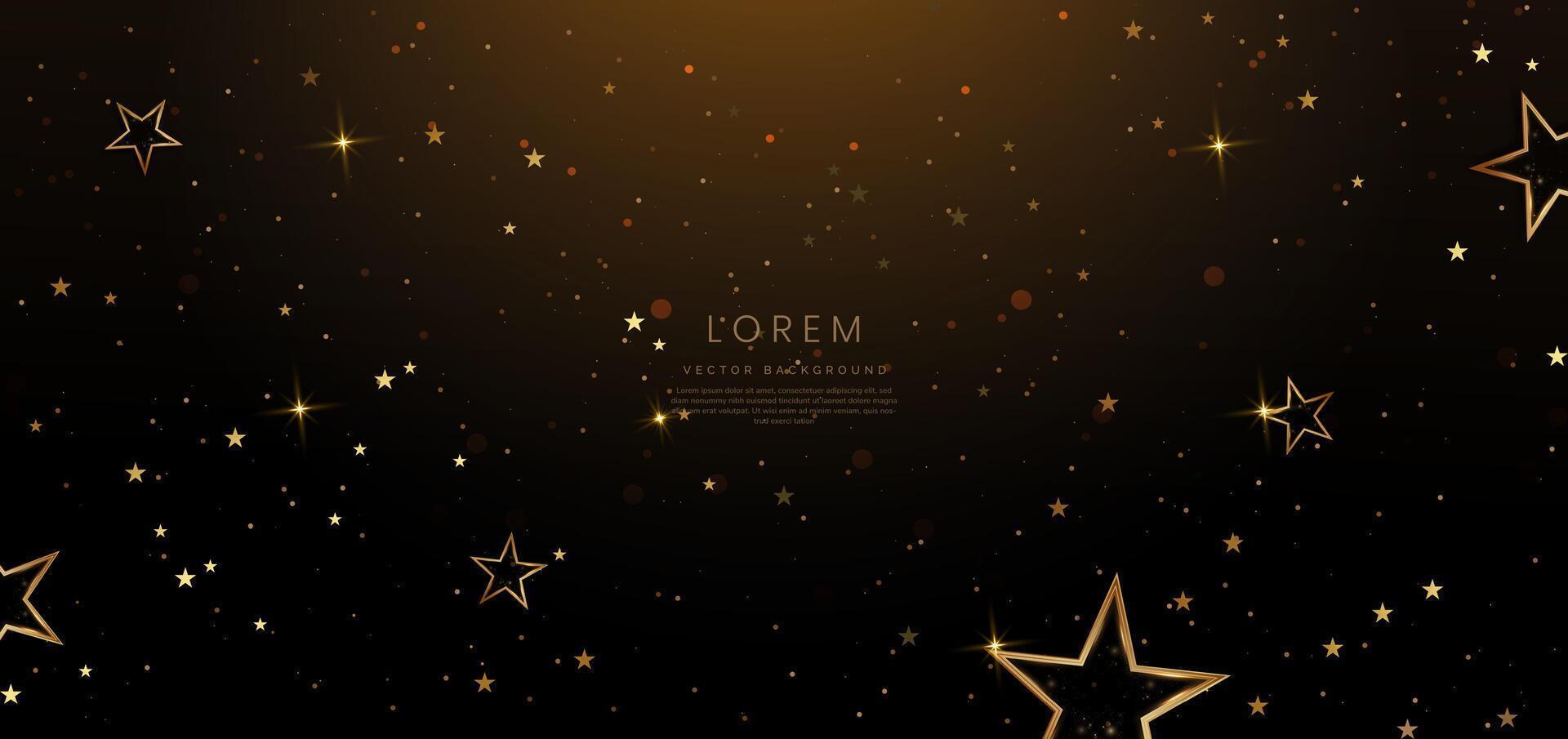 Abstract luxury golden star lighting effect glowing on dark brown background and sparkle. Celebration party happy concept. vector