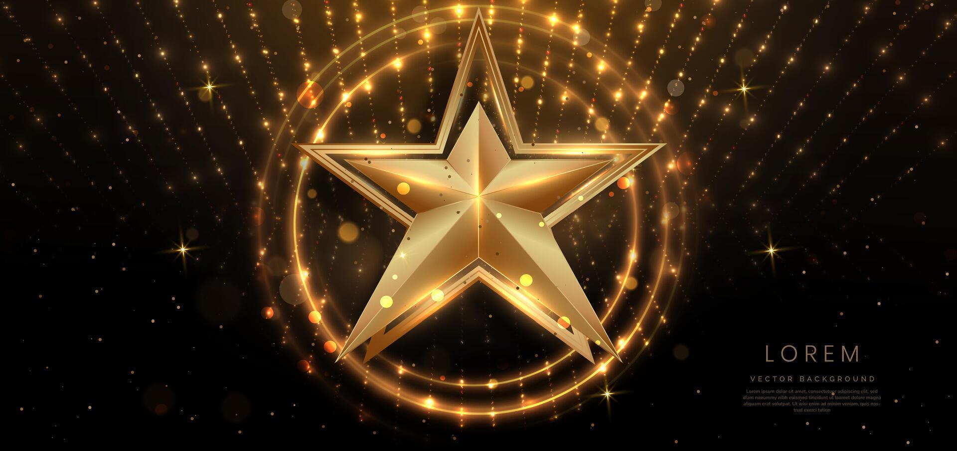 Abstract luxury golden star lighting effect glowing on dark brown background and sparkle. Celebration party happy concept. vector