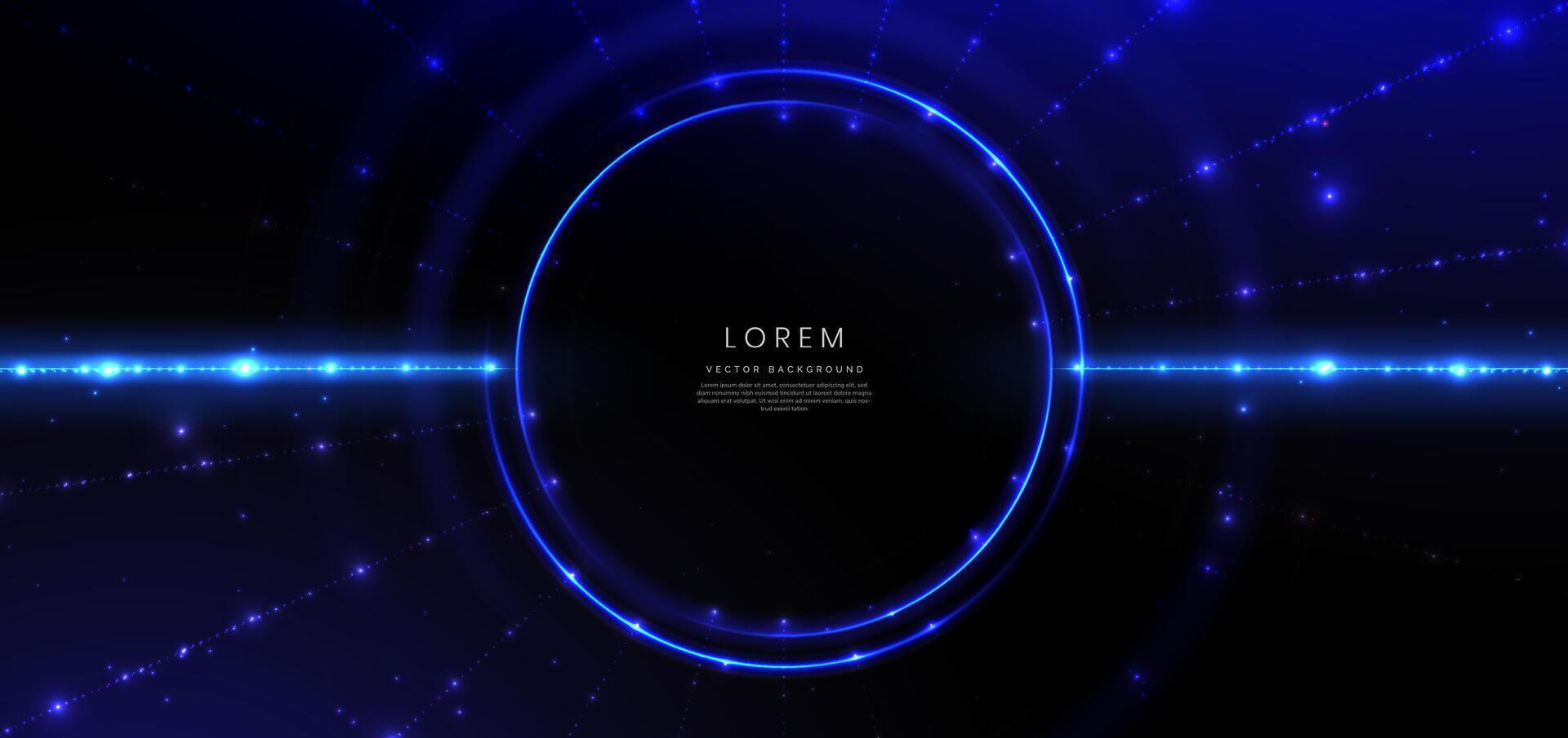 Abstract technology futuristic glowing neon circle frame blue light ray on dark blue background with lighting effect. vector