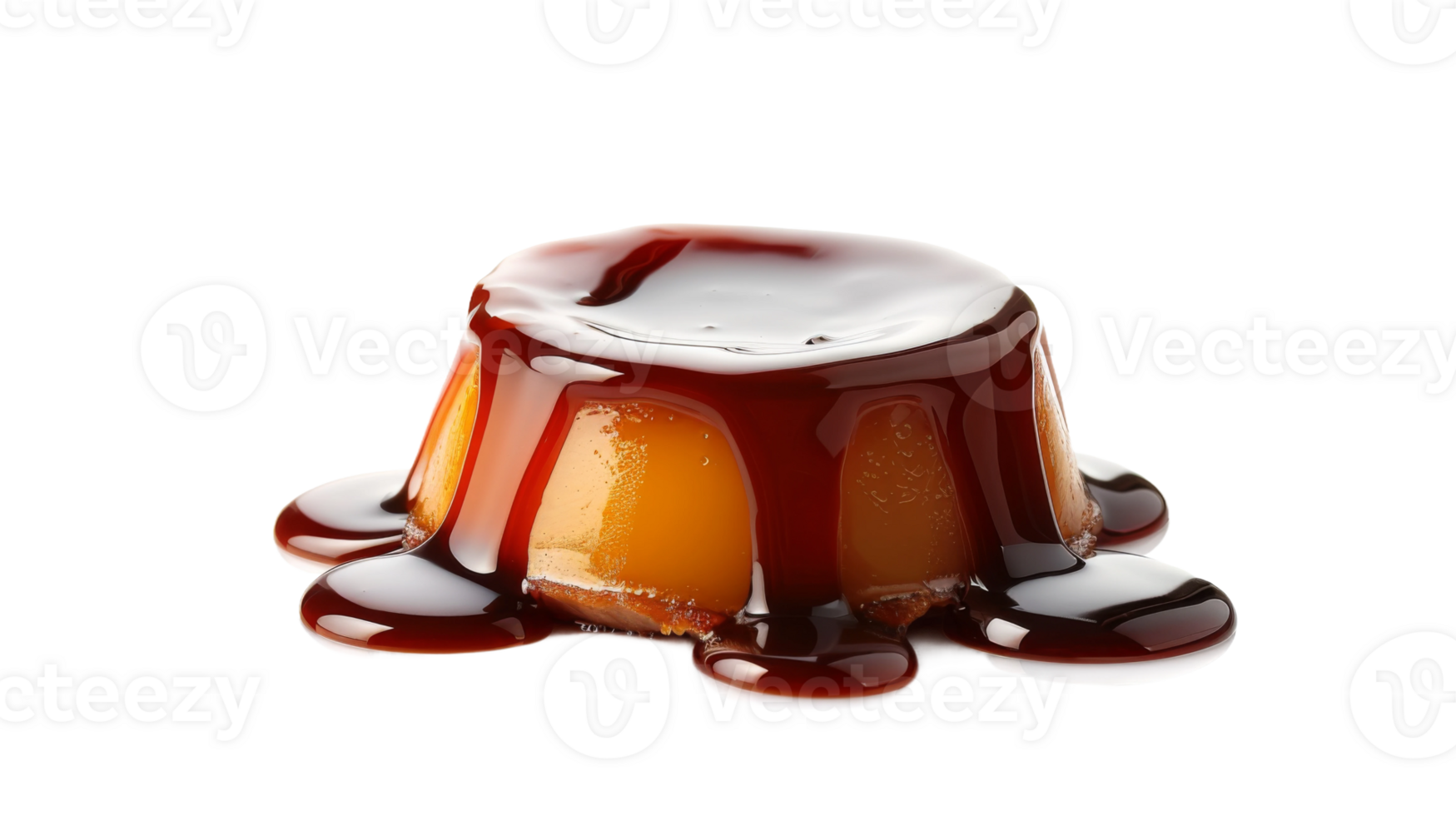 Decadent molten caramel pudding on the transparent background, Format png