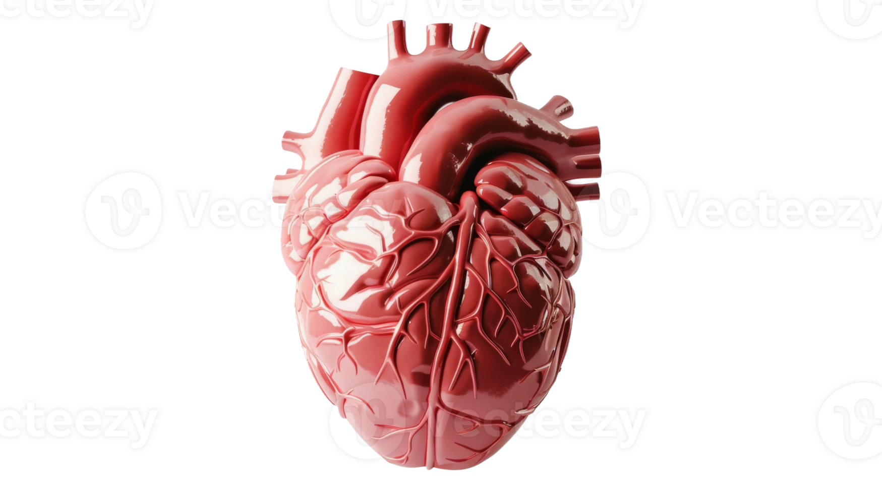 Glossy anatomically correct heart shaped on the transparent background, Format png
