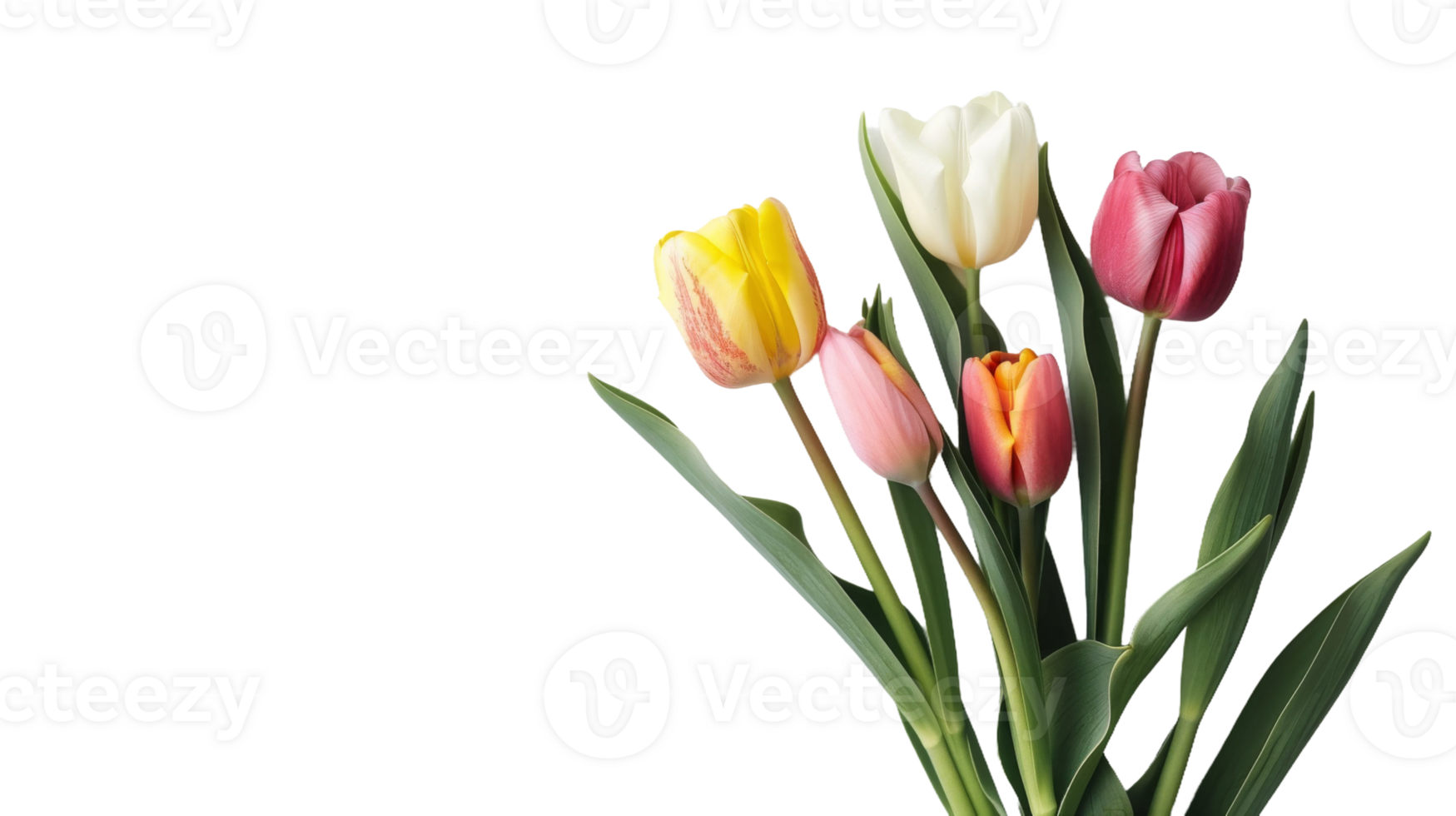 Minimalist bouquet of tulips in soft pastel on the transparent background, Format png