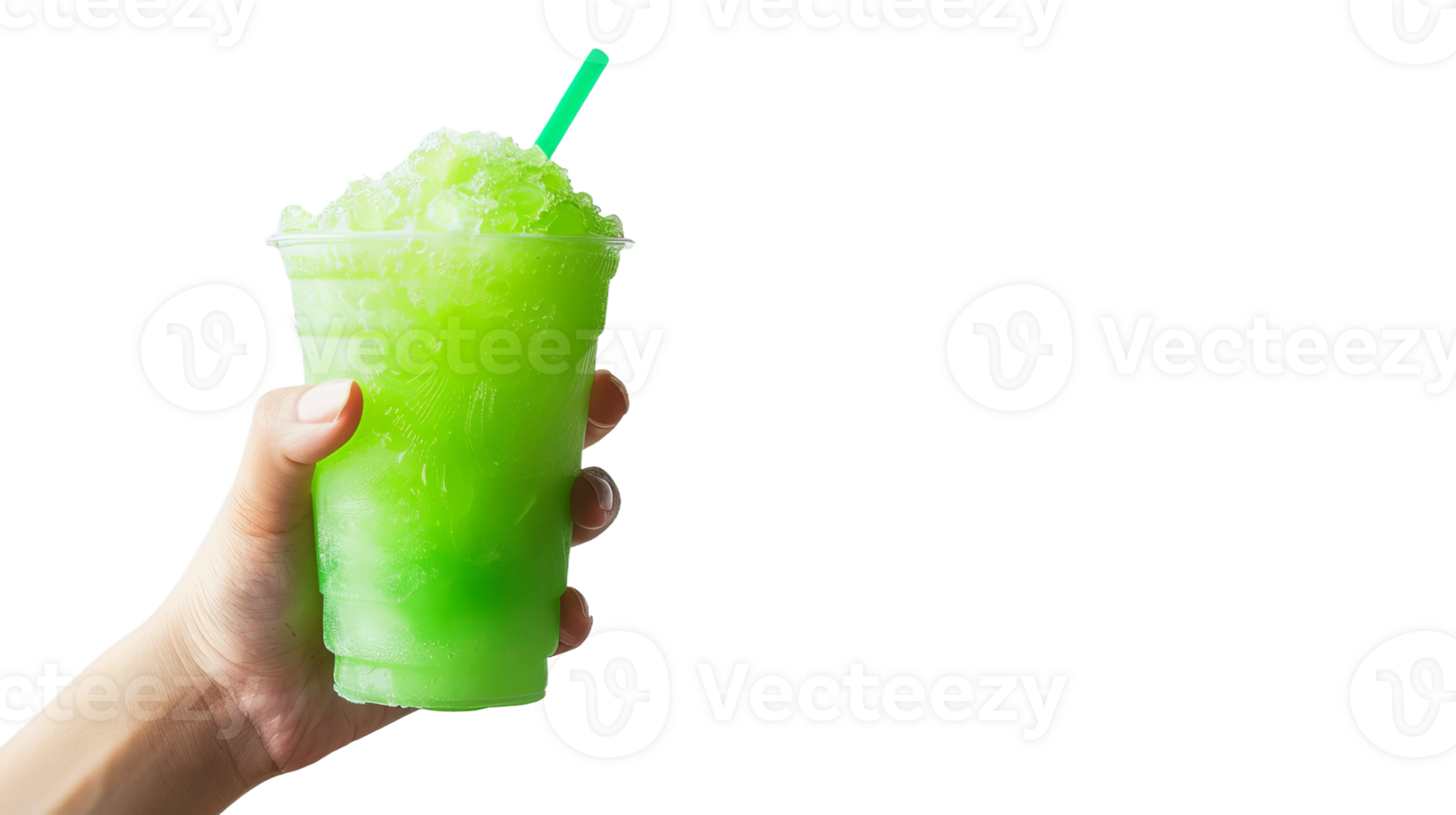 Hand grasping verdant slushy cup on the transparent background, Format png
