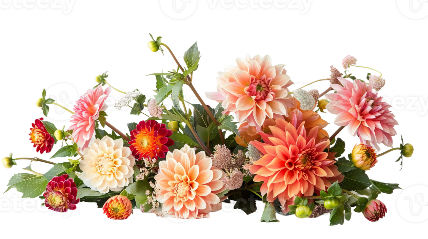 flowers bouquet made with Dahlia on the transparent background, Format png
