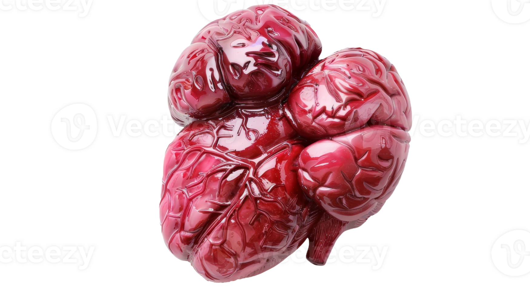 Anatomically accurate heart-shaped sculpture with a glossy finish on the transparent background, Format png