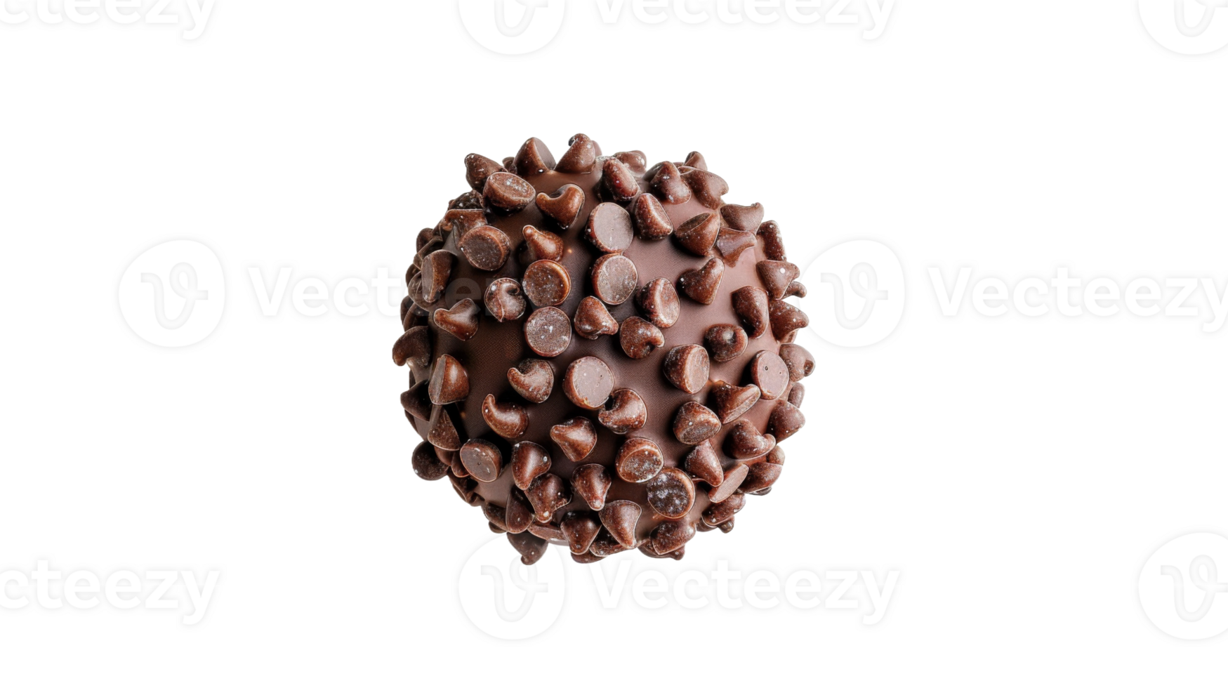 Food photograph featuring a spherical chocolate bonbon as the centerpiece on a table on the transparent background, Format png