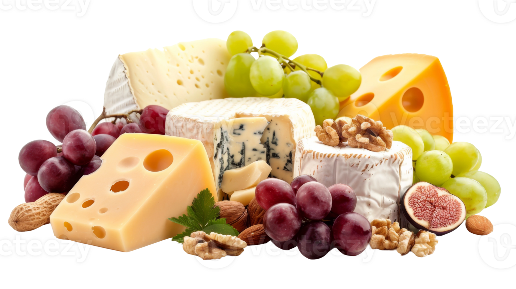 Cheese platter featuring an assortment of fine cheeses on the transparent background, Format png