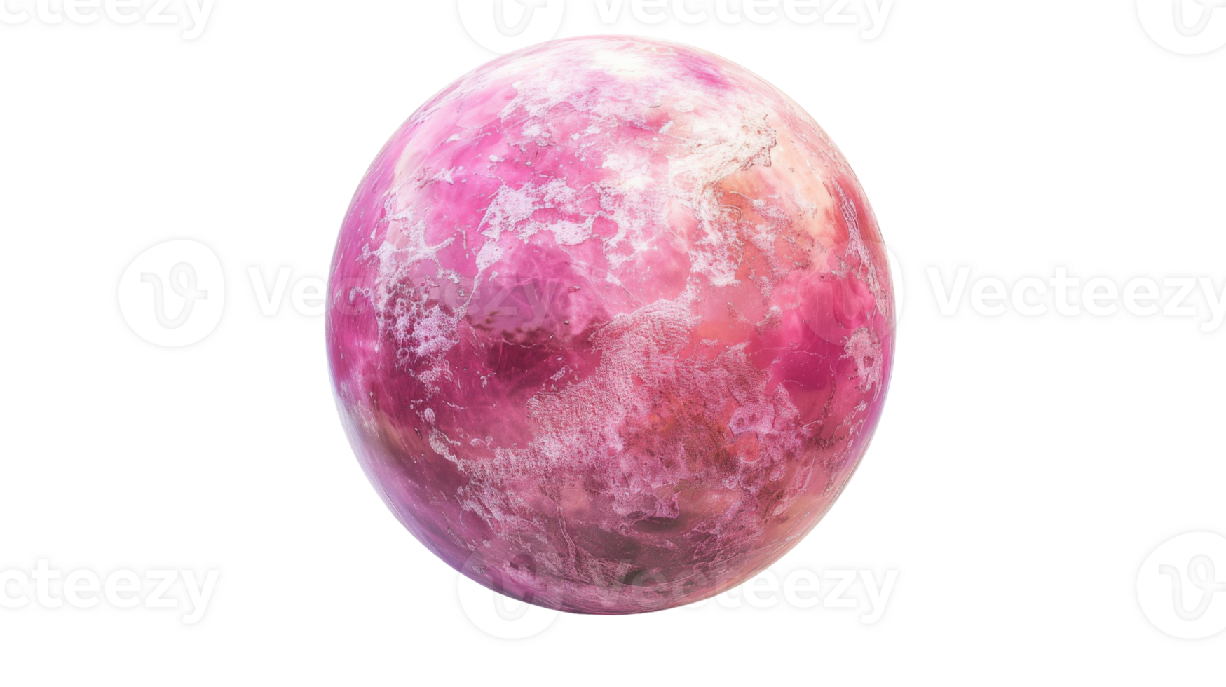 Pink planet with a glossy finish on the transparent background, Format png